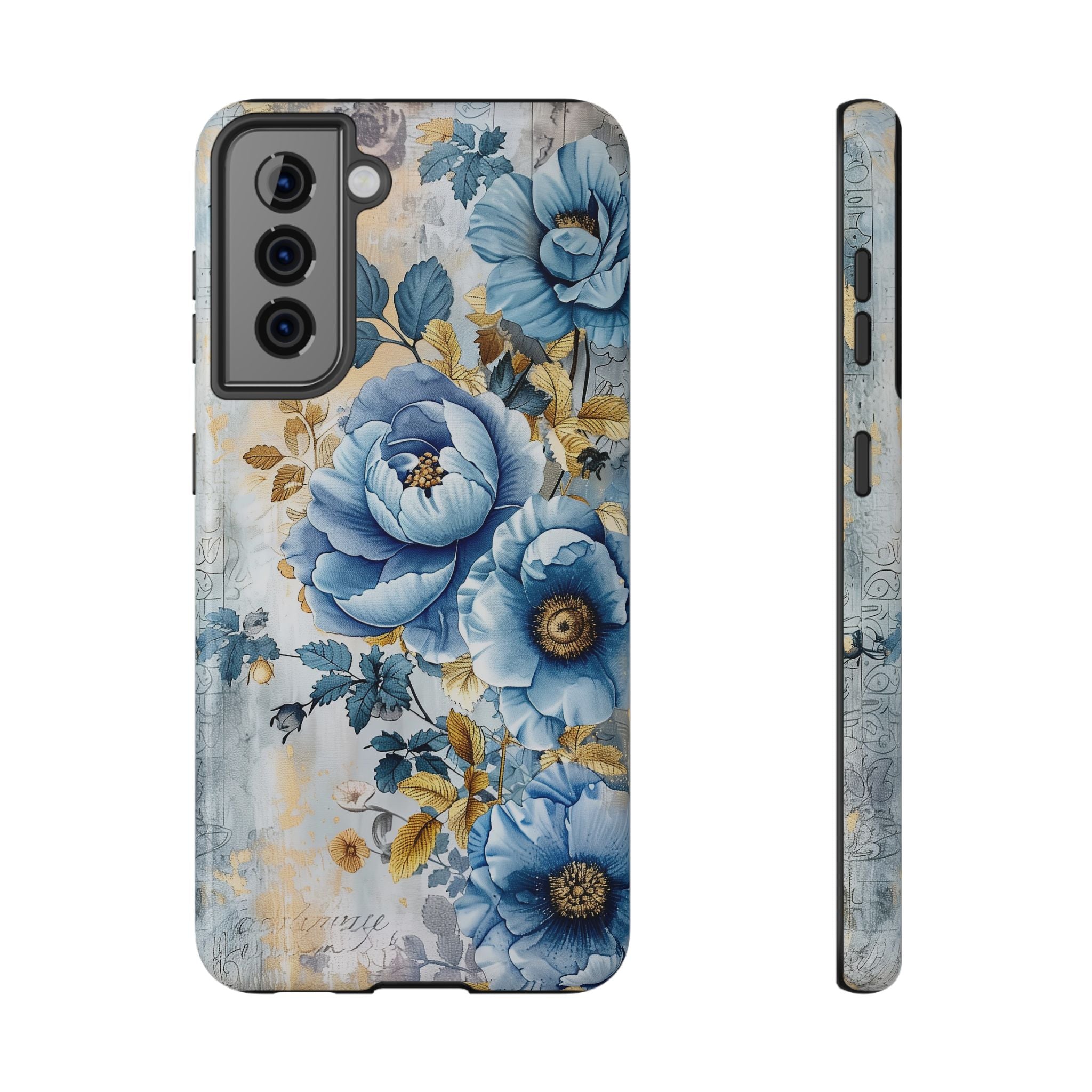 Blue & Gold Blooming Flowers - Impact Guard Samsung Galaxy Case
