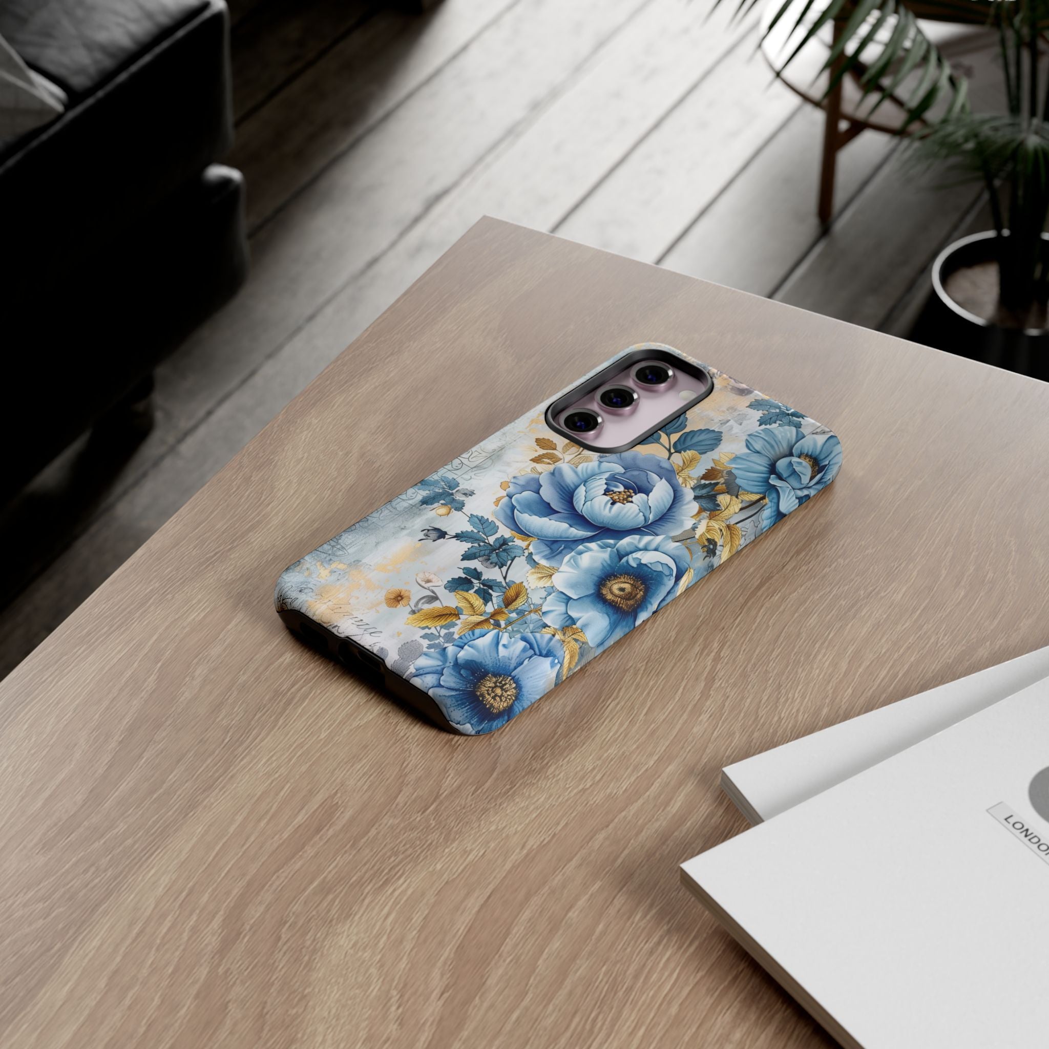 Blue & Gold Blooming Flowers - Tough Guard Samsung Galaxy Case