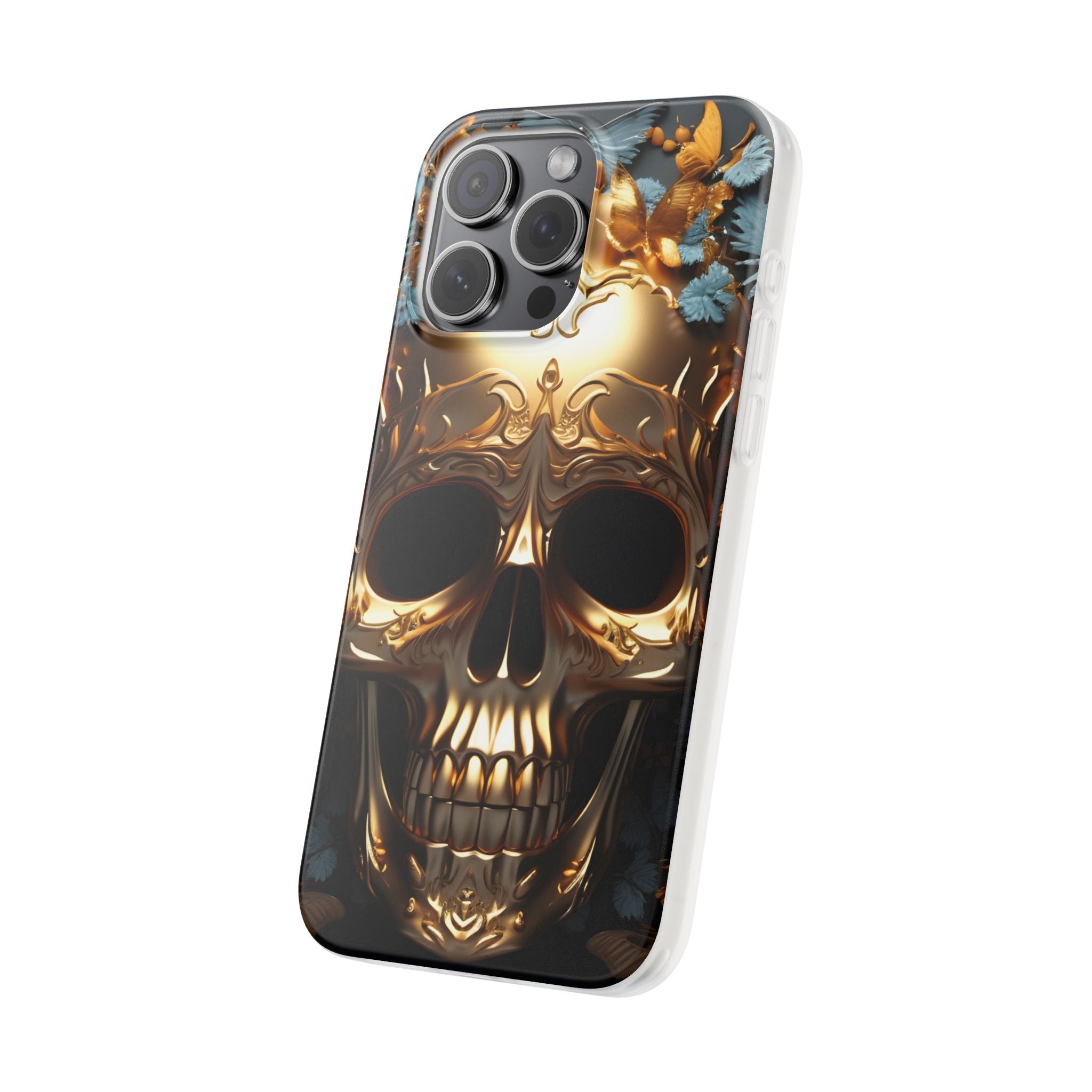 Golden Skull Floral & Butterflies Flexi Case - Apple iPhone Case
