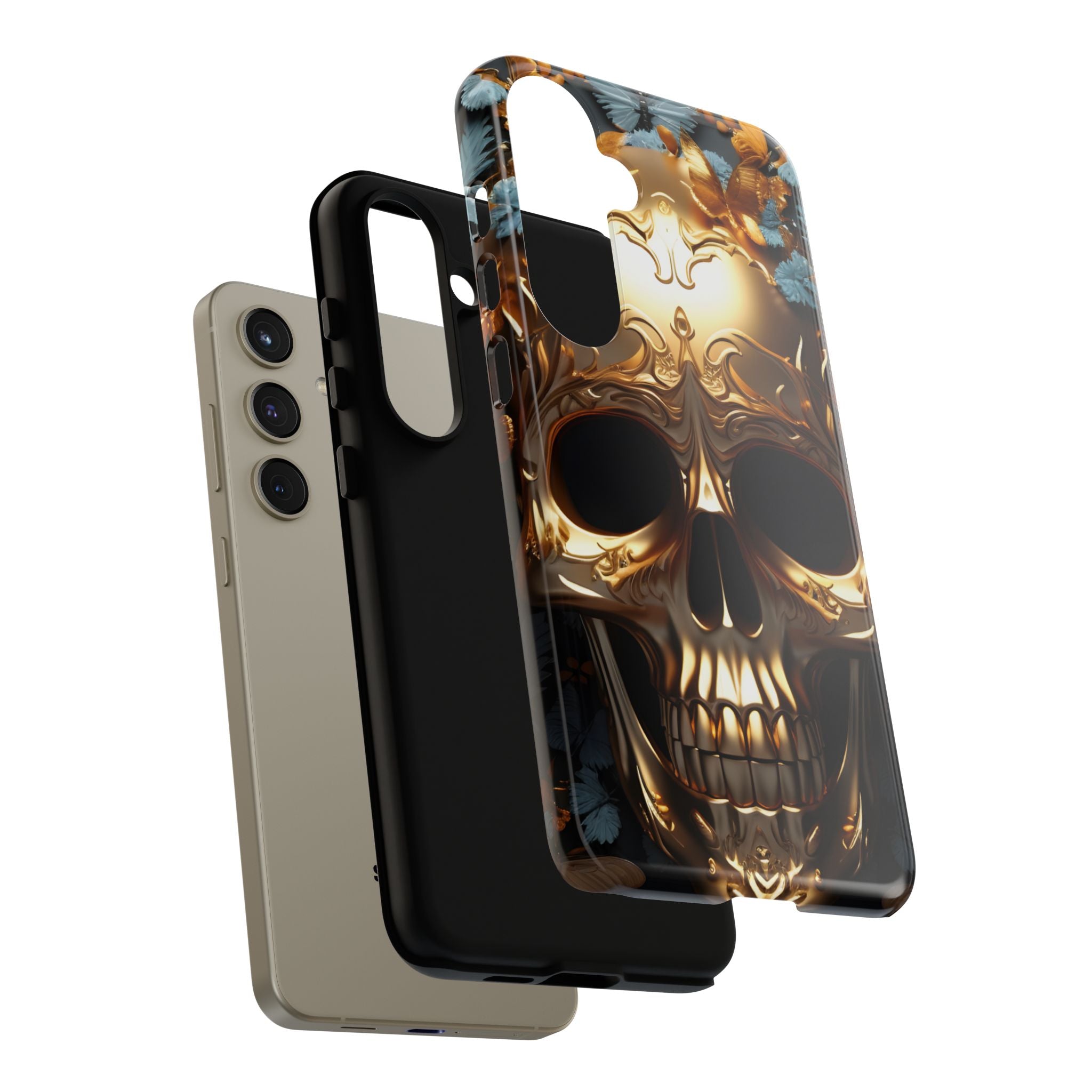 Golden Skull Floral & Butterflies Armor - Tough Guard Samsung Galaxy Case