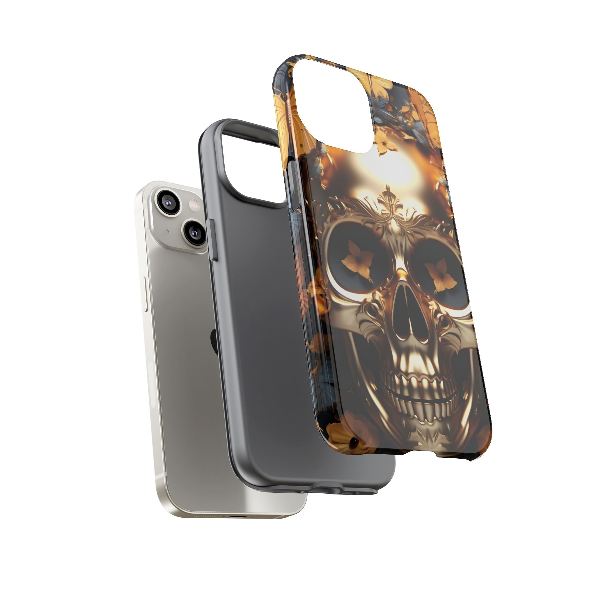 Golden Skull Floral Armor Tough Guard - Apple iPhone Case
