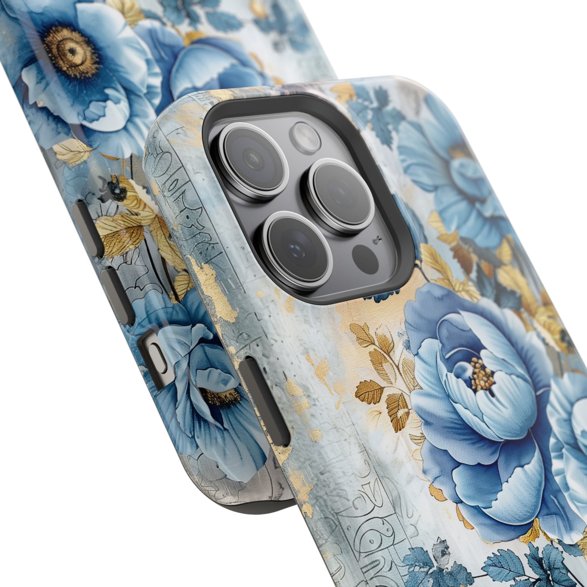 Blue & Gold Blooming Flowers - Magnetic Armor Tough Apple iPhone Case