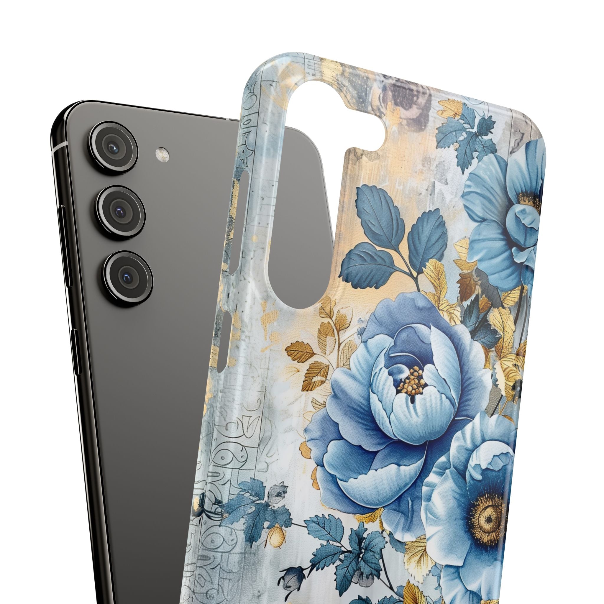 Blue & Gold Blooming Flowers - Slim Guard Samsung Galaxy Case