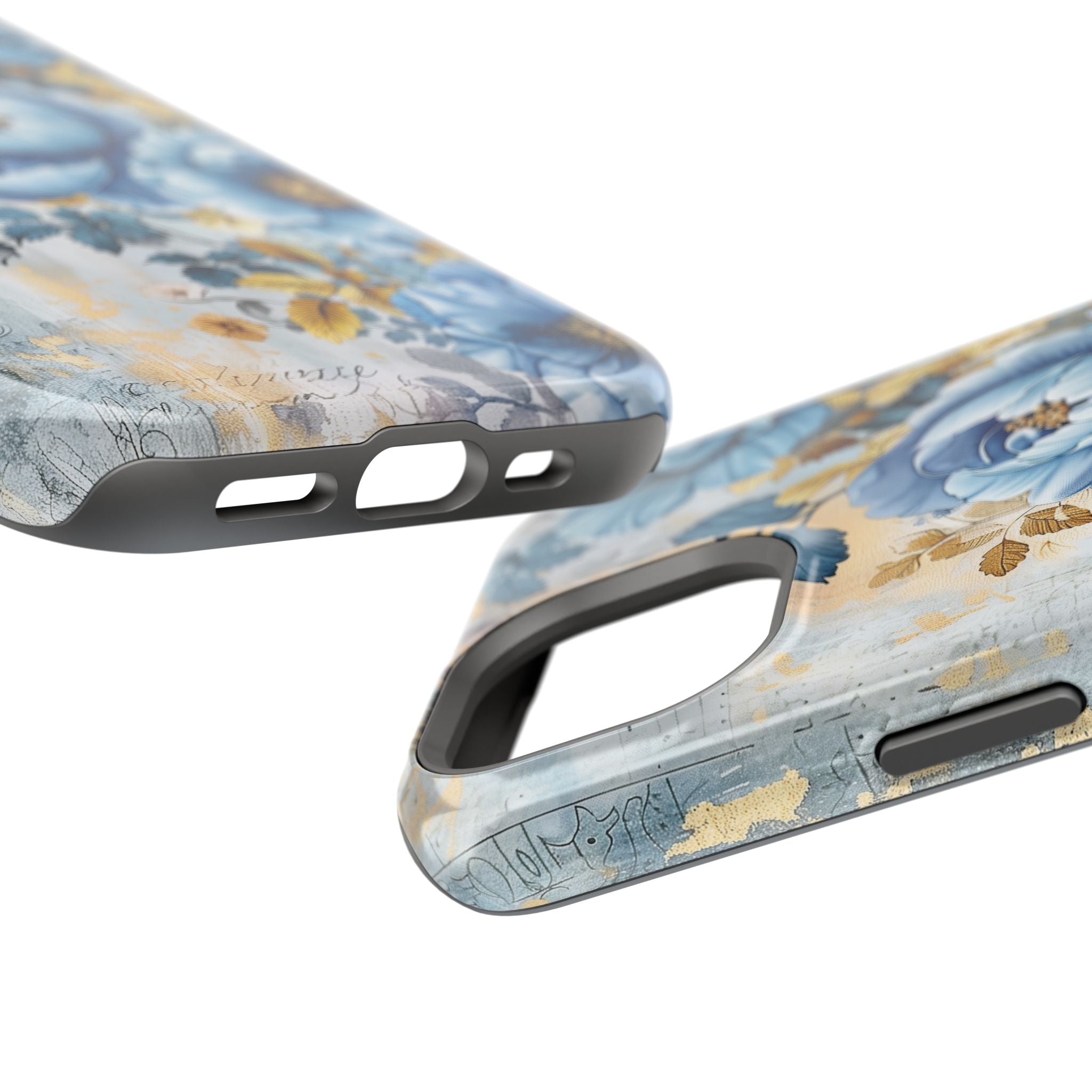 Blue & Gold Blooming Flowers - Magnetic Armor Tough Apple iPhone Case