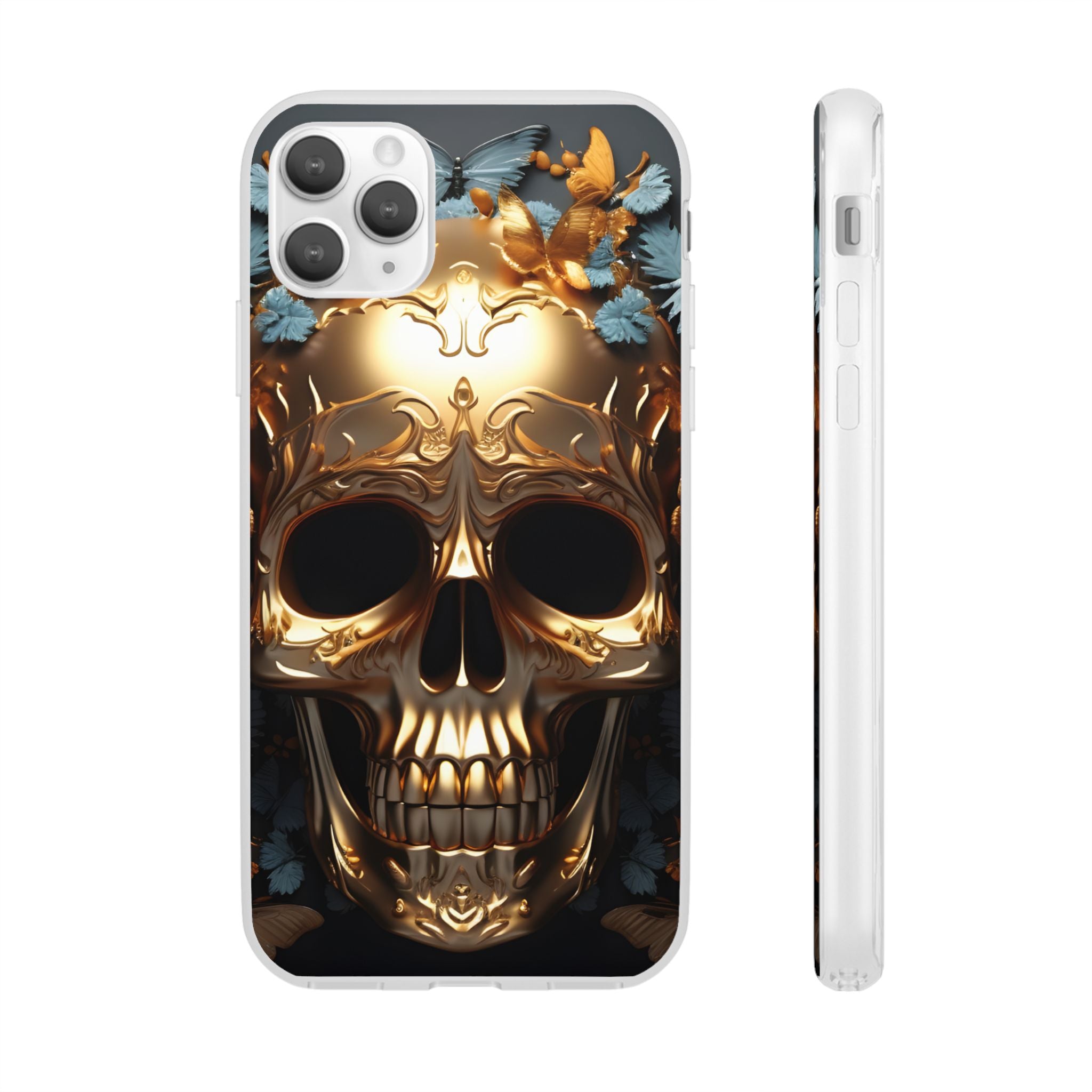 Golden Skull Floral & Butterflies Flexi Case - Apple iPhone Case