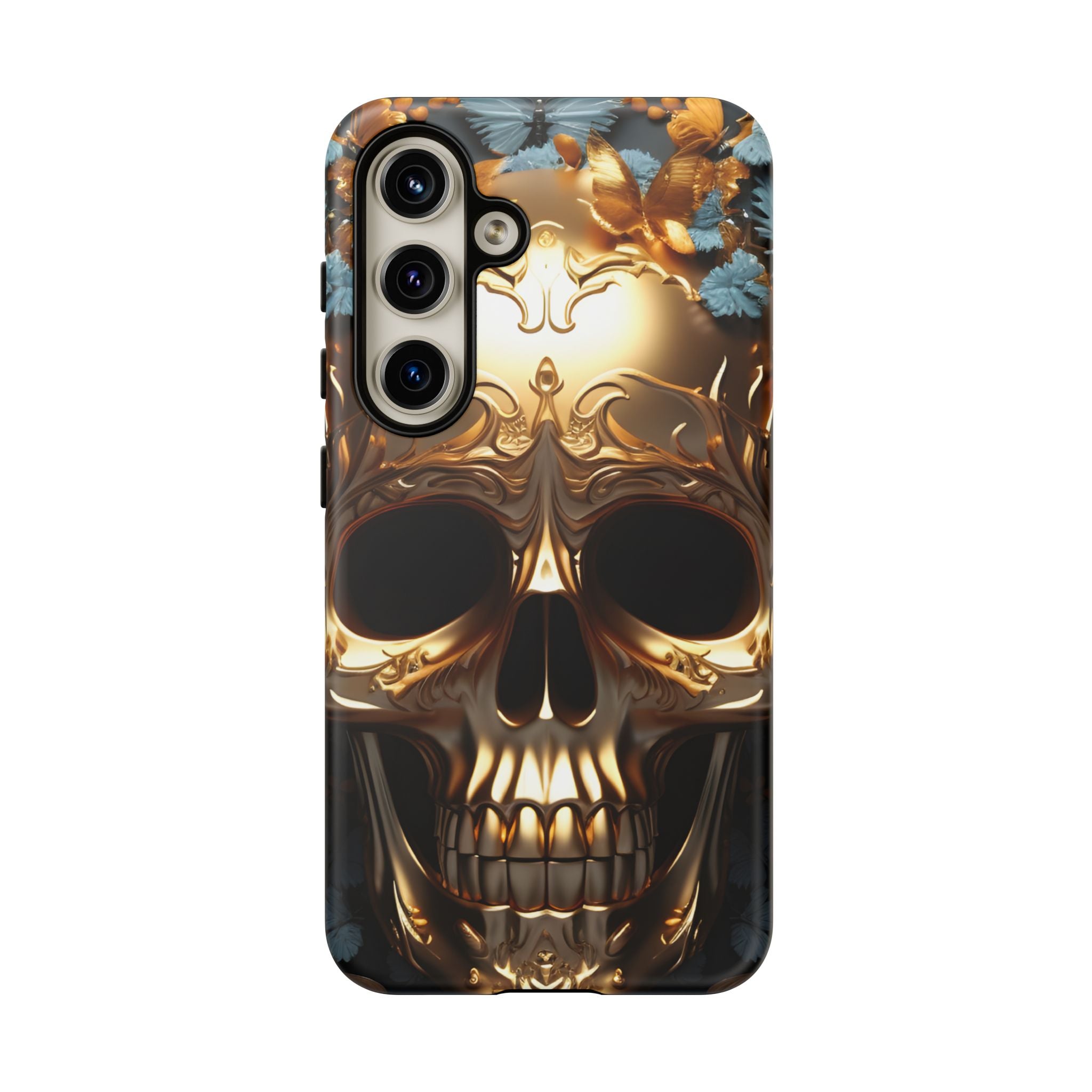 Golden Skull Floral & Butterflies Armor - Tough Guard Samsung Galaxy Case