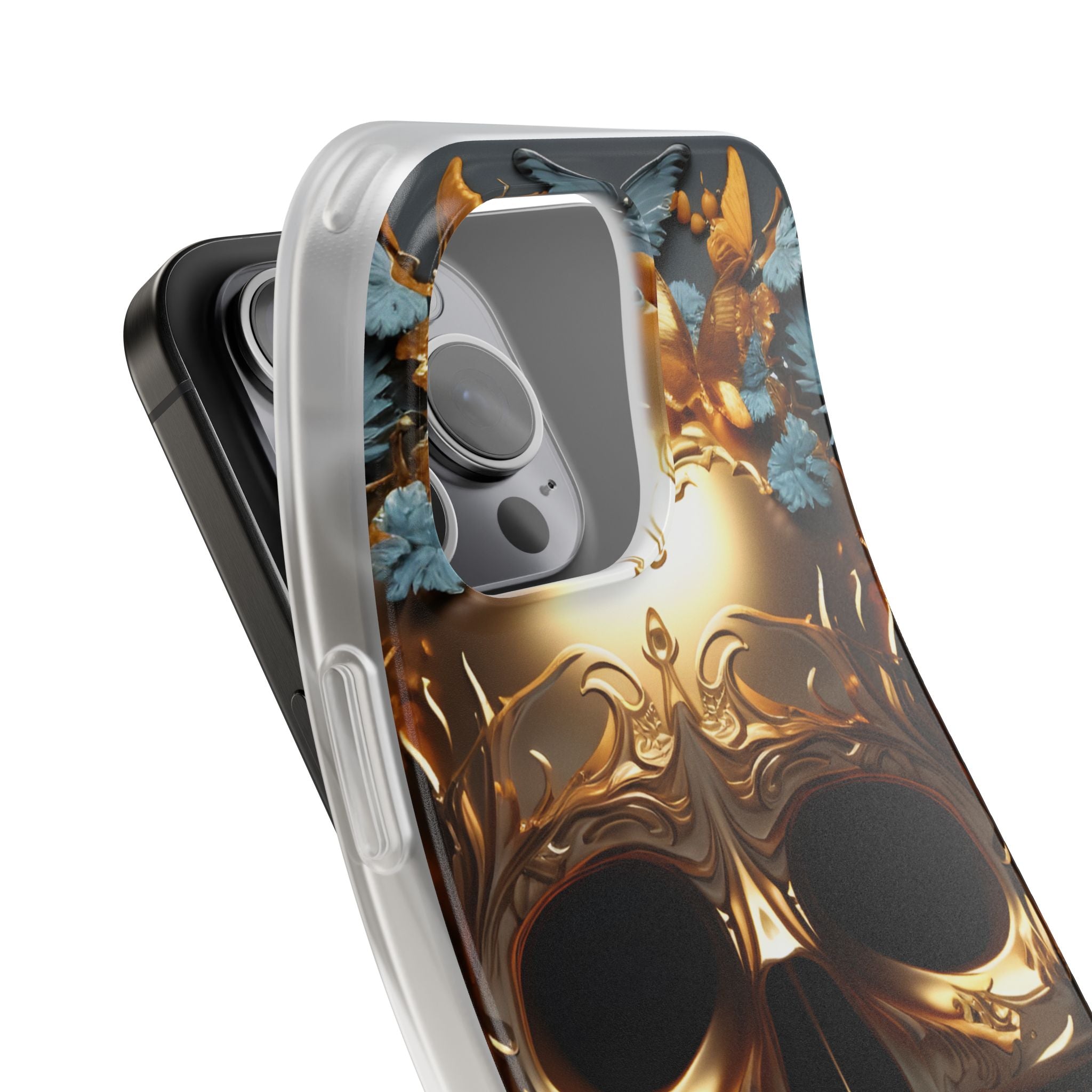 Golden Skull Floral & Butterflies Flexi Case - Apple iPhone Case