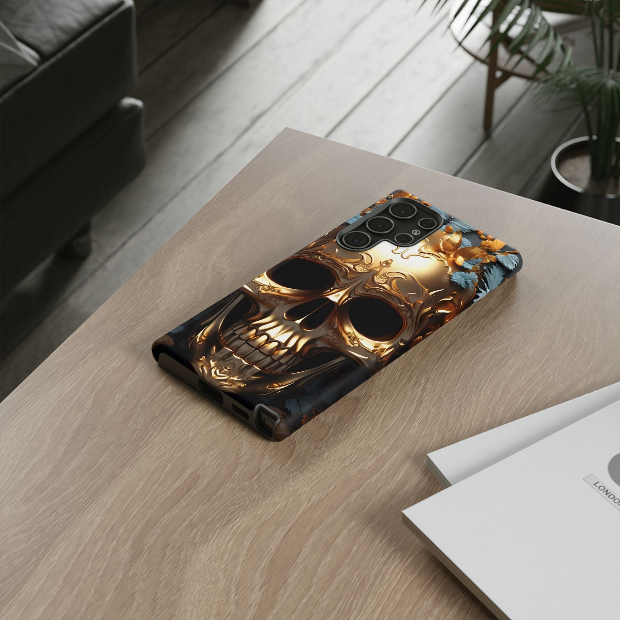 Golden Skull Floral & Butterflies Armor - Tough Guard Samsung Galaxy Case