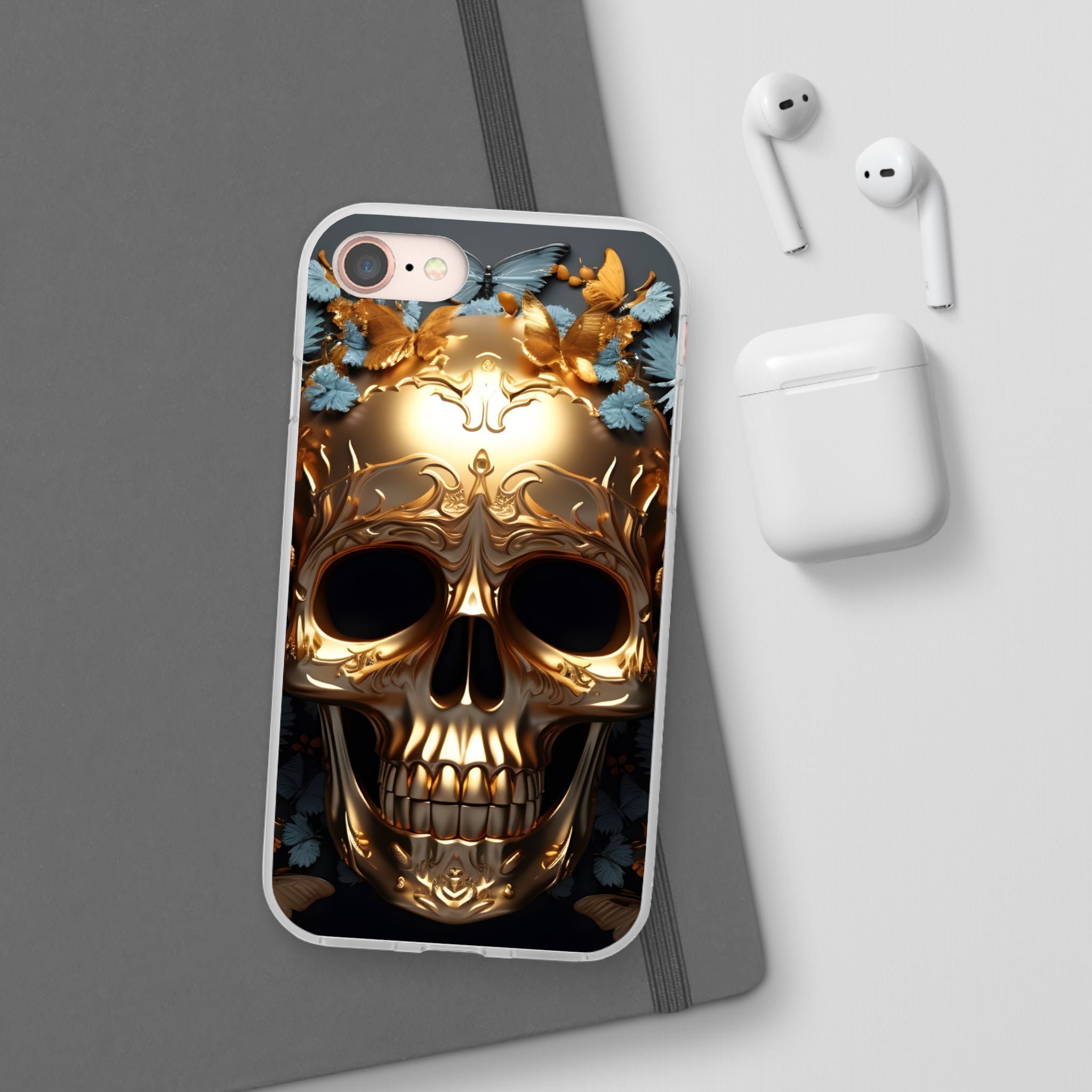 Golden Skull Floral & Butterflies Flexi Case - Apple iPhone Case