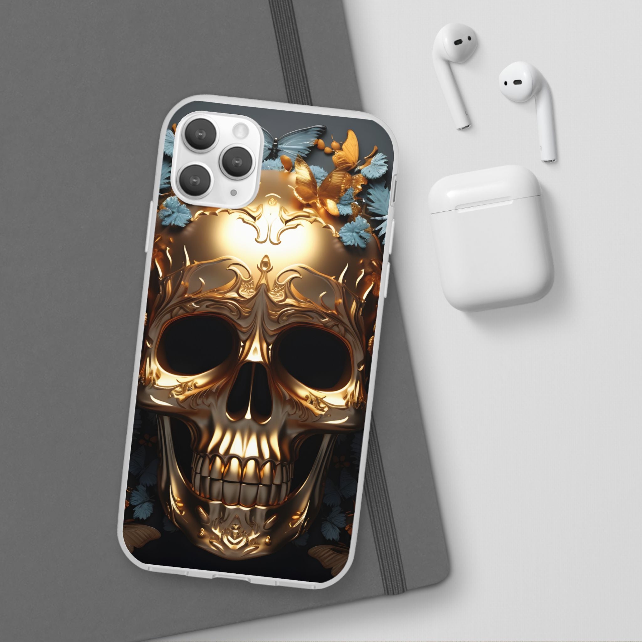 Golden Skull Floral & Butterflies Flexi Case - Apple iPhone Case