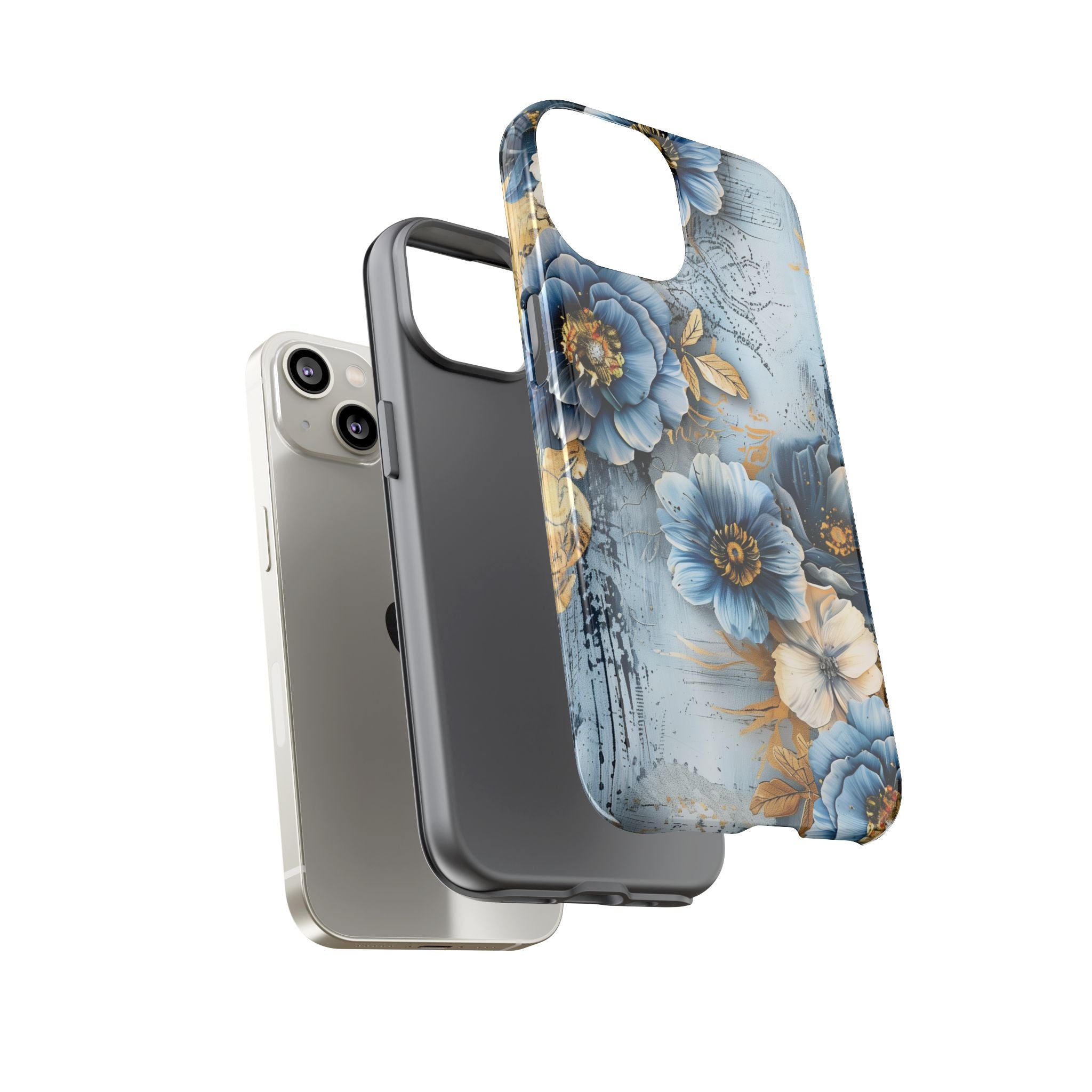 Blue & Gold Floral - Tough Guard Apple iPhone Case