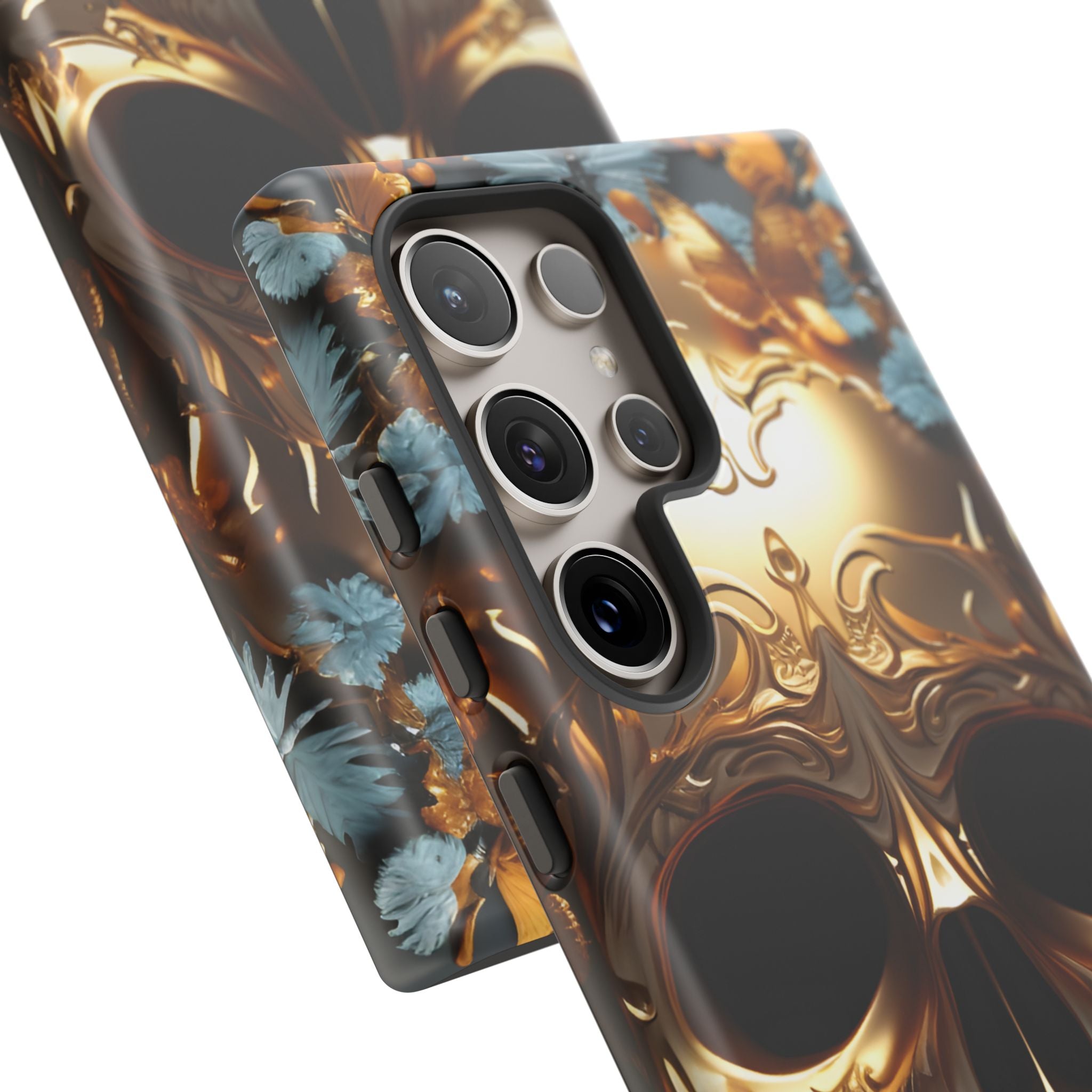 Golden Skull Floral & Butterflies Armor - Tough Guard Samsung Galaxy Case