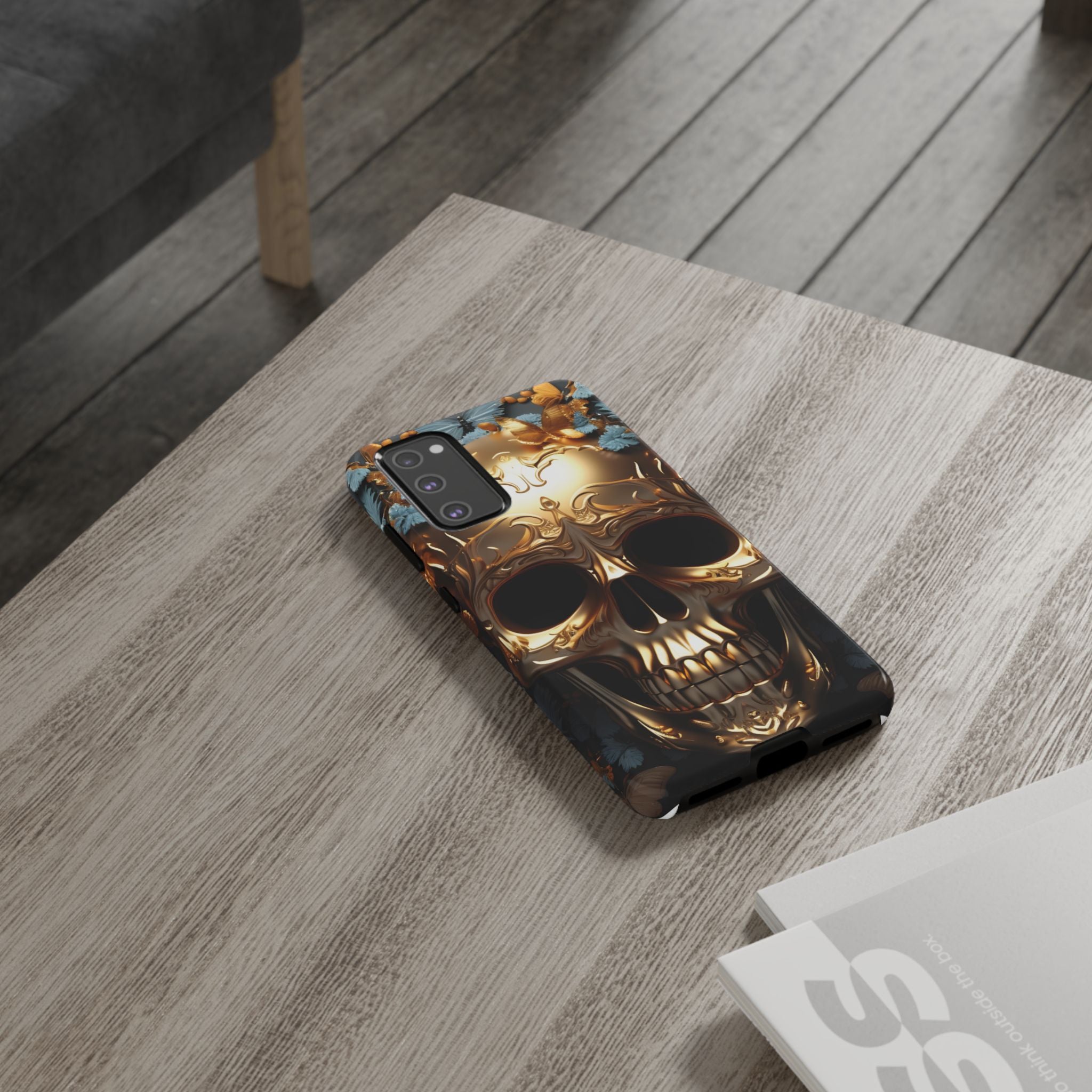 Golden Skull Floral & Butterflies Armor - Tough Guard Samsung Galaxy Case