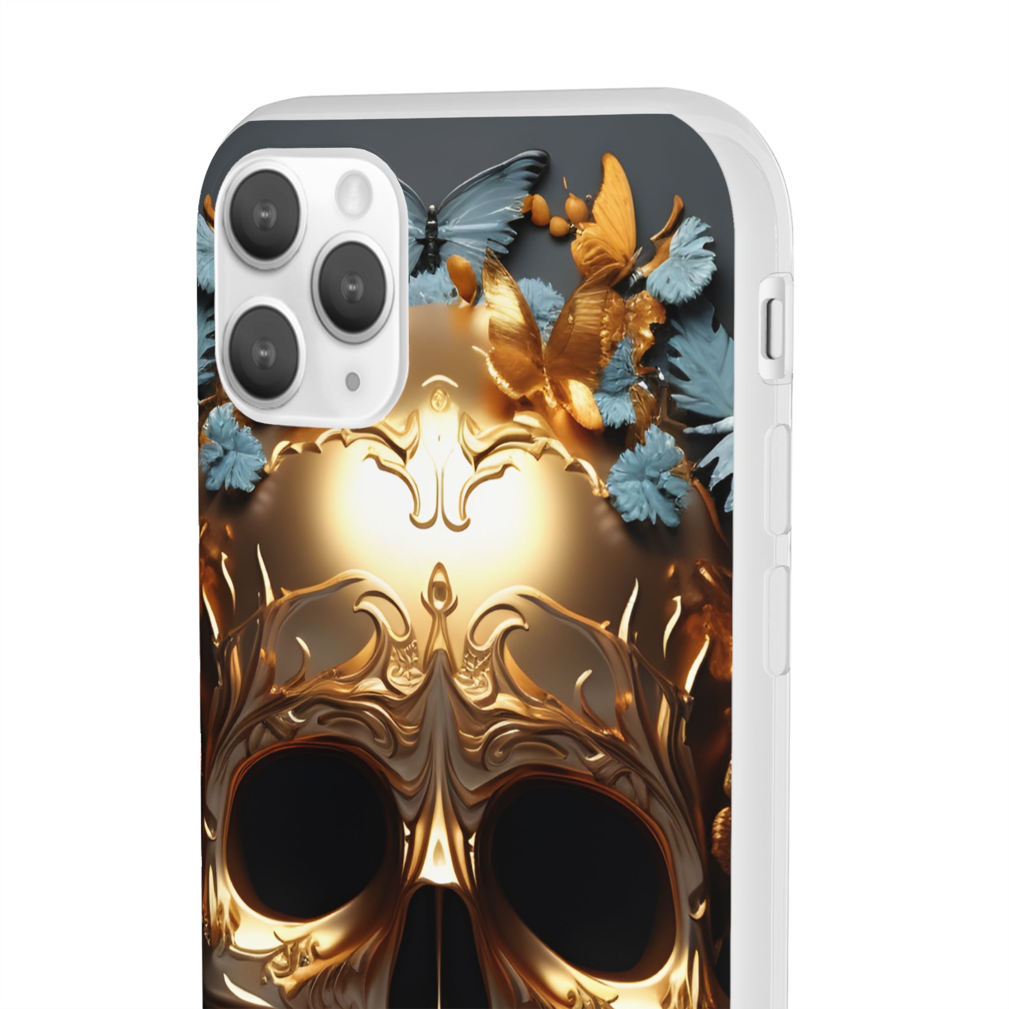 Golden Skull Floral & Butterflies Flexi Case - Apple iPhone Case