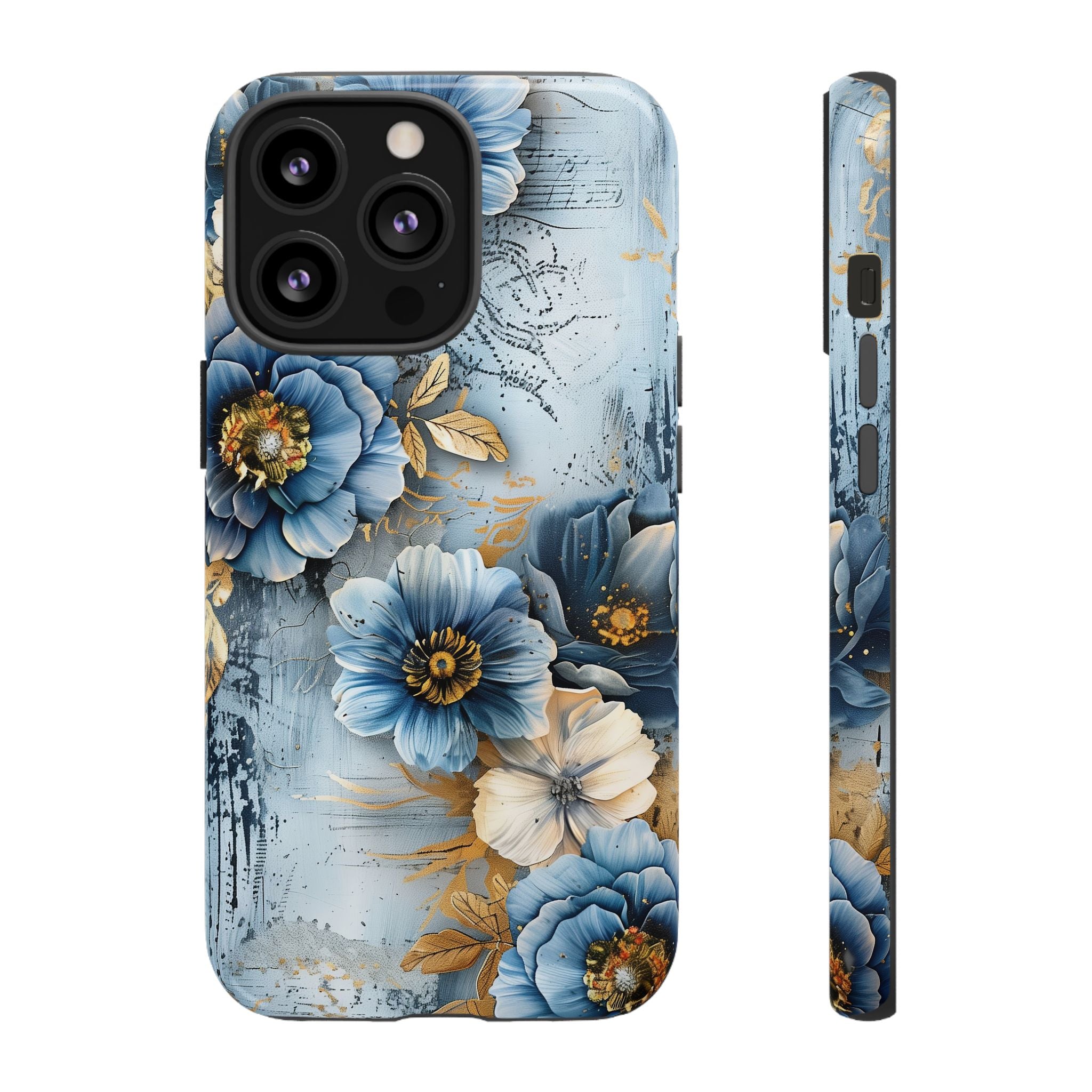 Blue & Gold Floral - Tough Guard Apple iPhone Case
