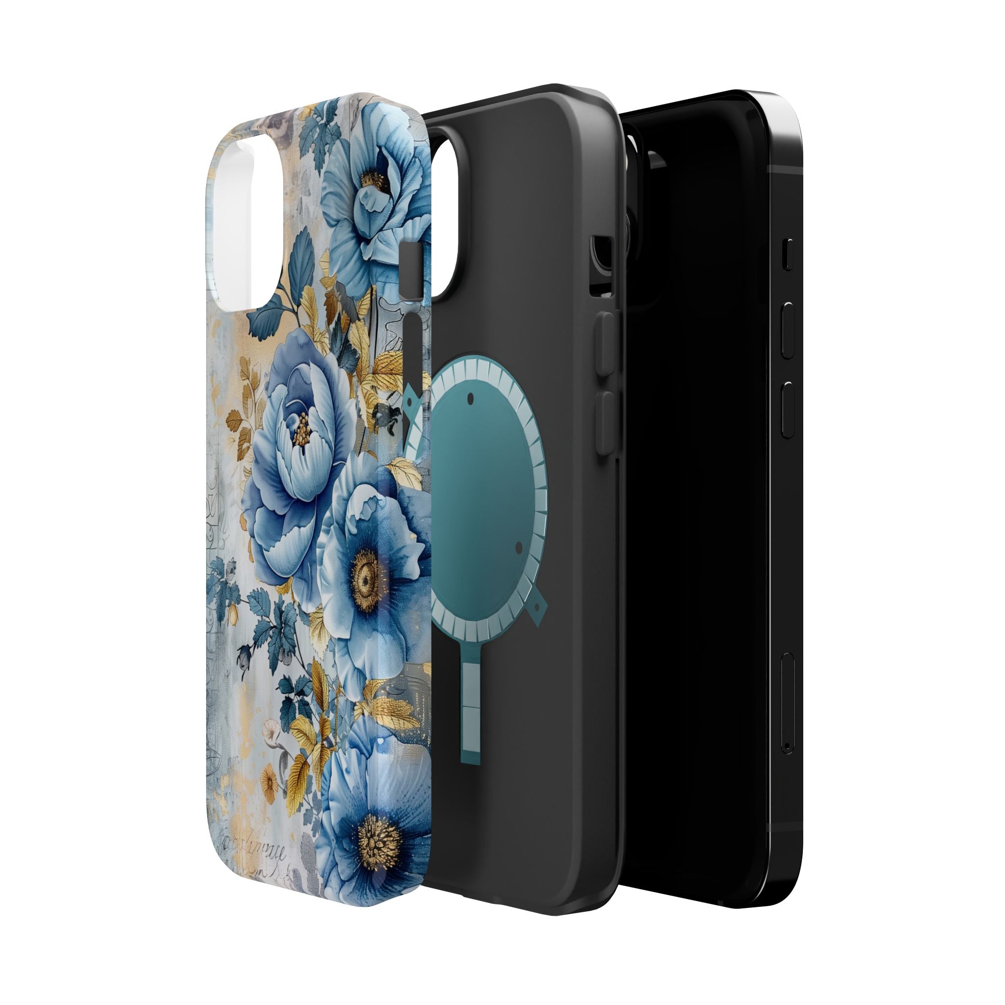 Blue & Gold Blooming Flowers - Magnetic Armor Tough Apple iPhone Case