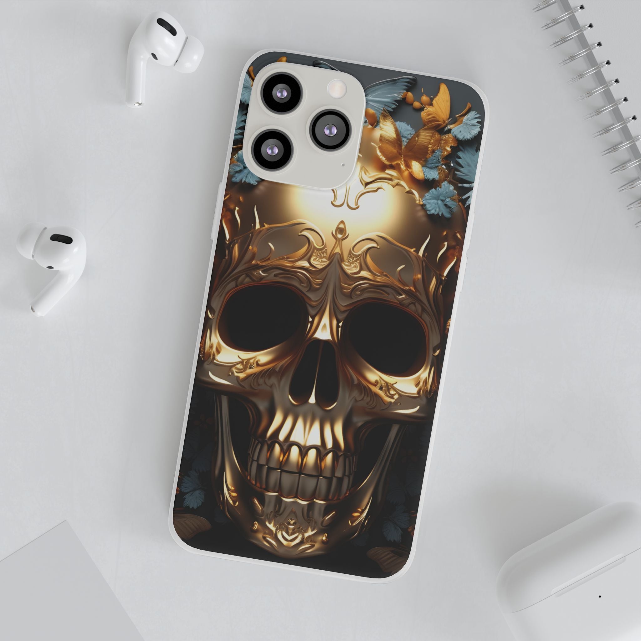 Golden Skull Floral & Butterflies Flexi Case - Apple iPhone Case