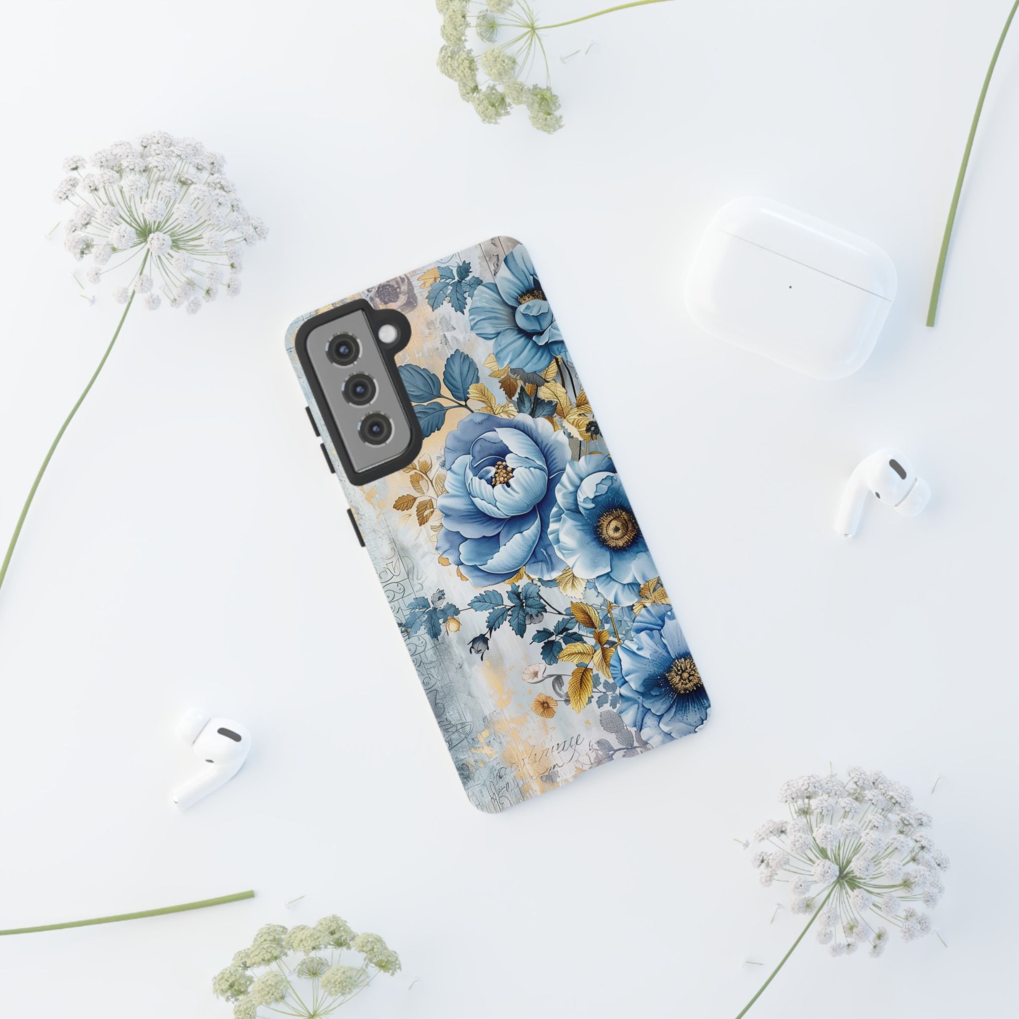 Blue & Gold Blooming Flowers - Tough Guard Samsung Galaxy Case