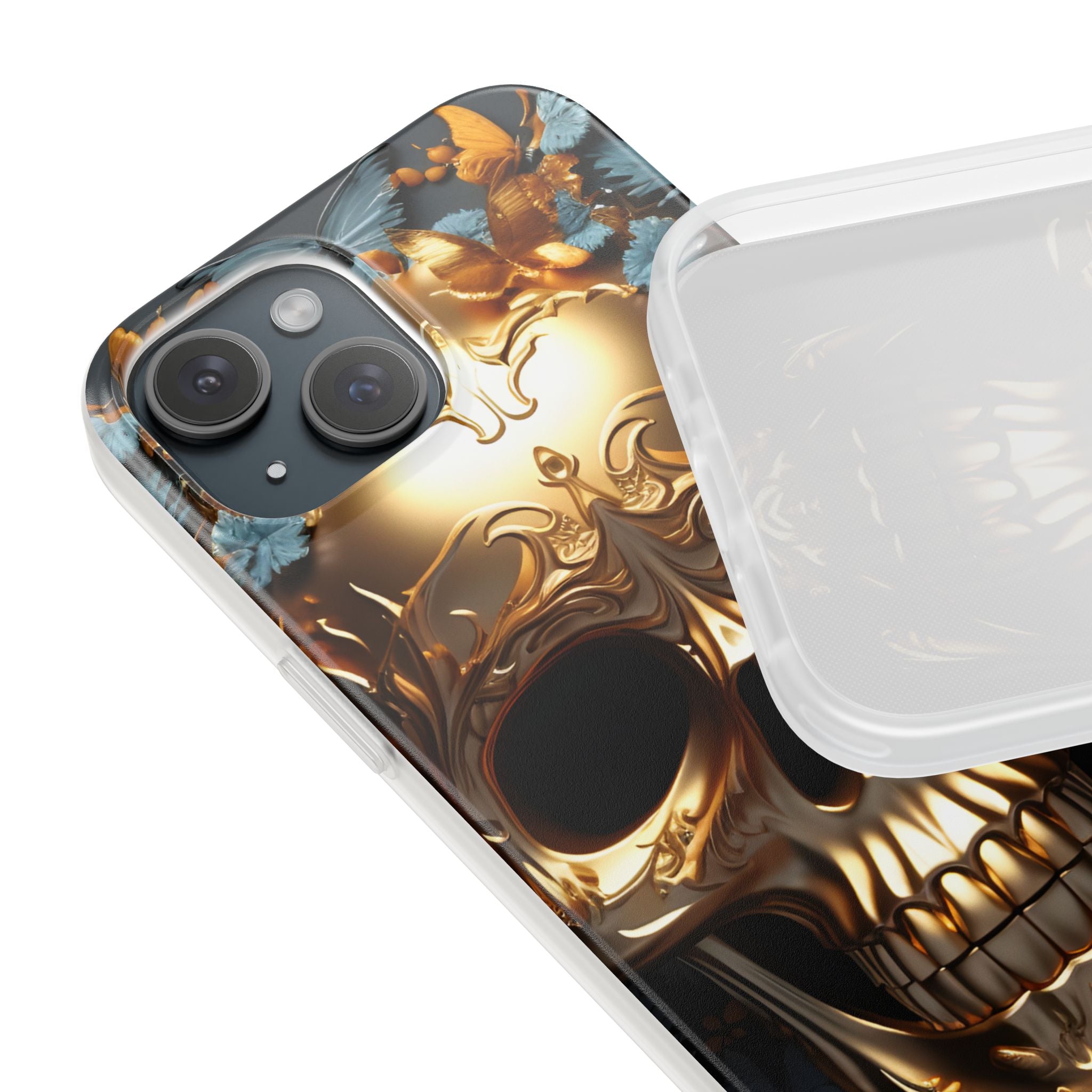 Golden Skull Floral & Butterflies Flexi Case - Apple iPhone Case