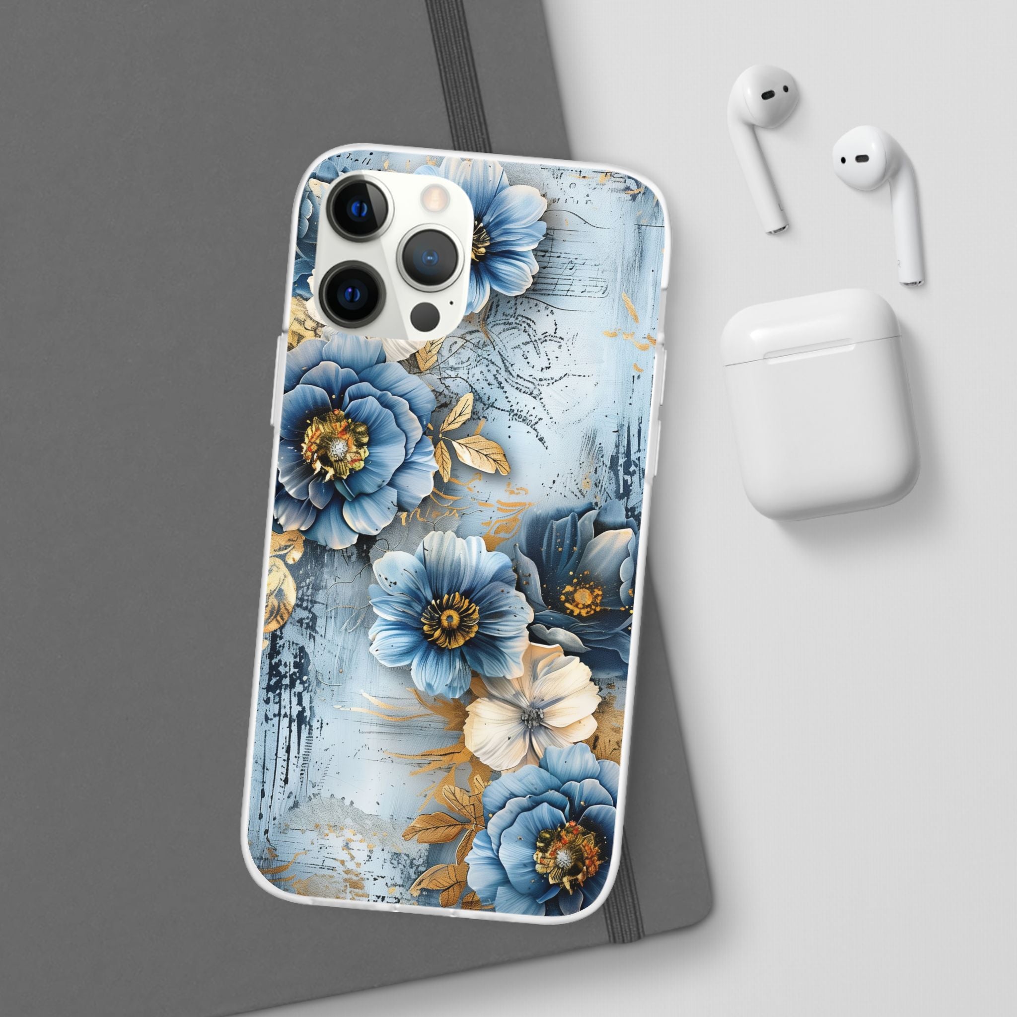 Blue & Gold Floral Flexi Case - Apple iPhone Case