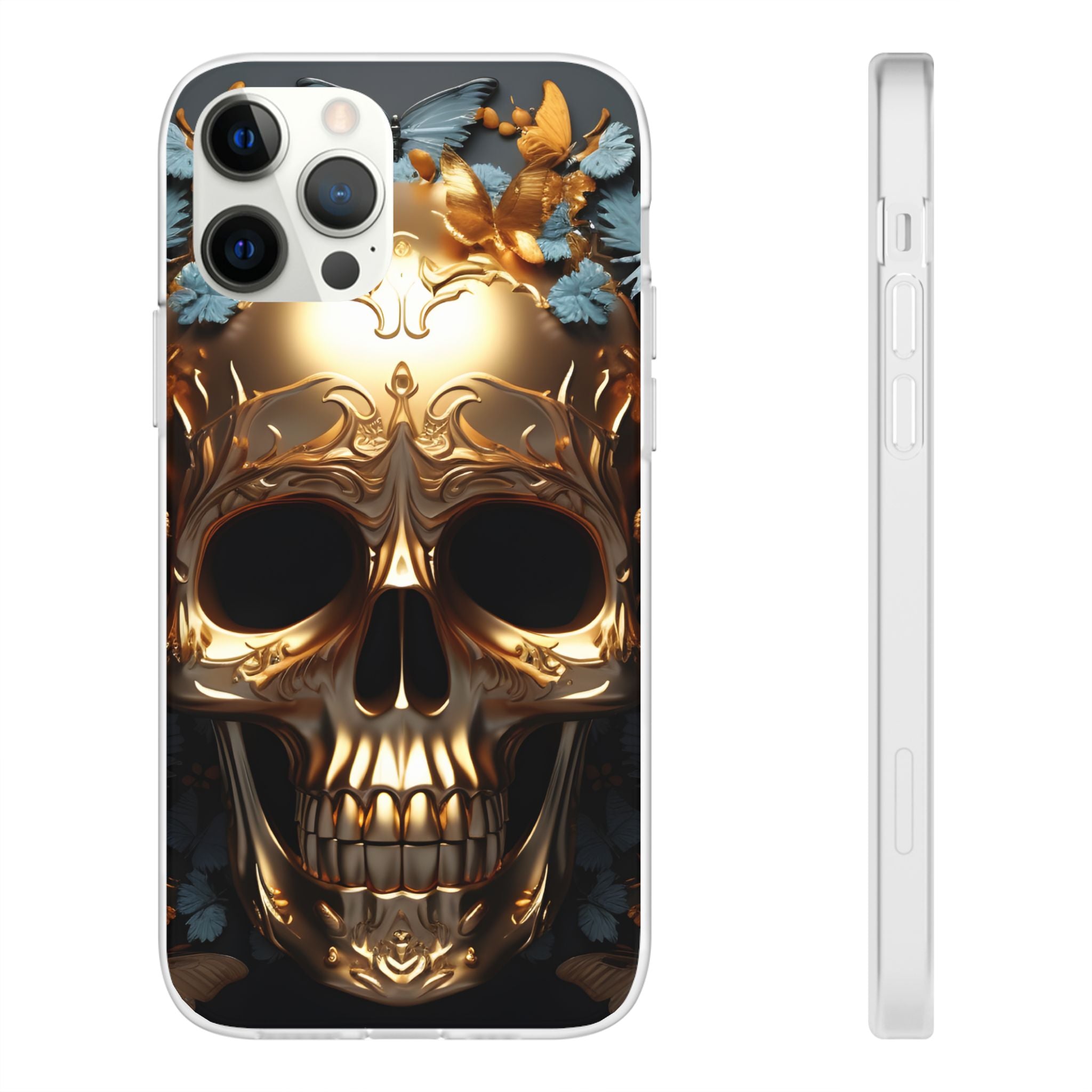 Golden Skull Floral & Butterflies Flexi Case - Apple iPhone Case