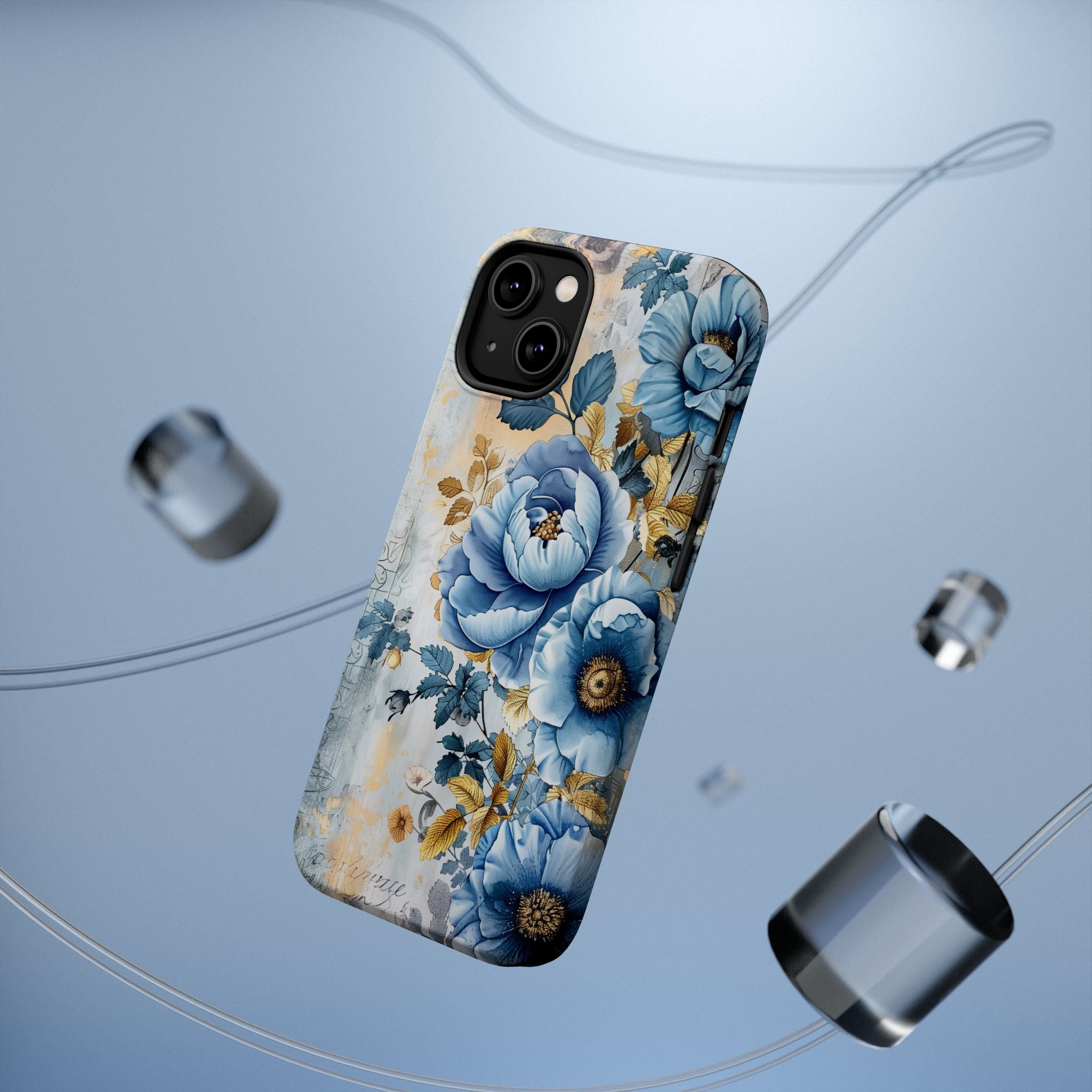 Blue & Gold Blooming Flowers - Magnetic Armor Tough Apple iPhone Case