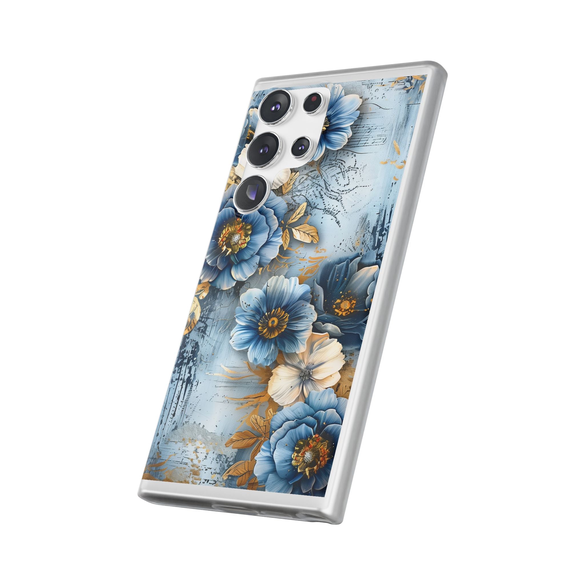 Blue & Gold Floral Flexi Case - Samsung Galaxy Case