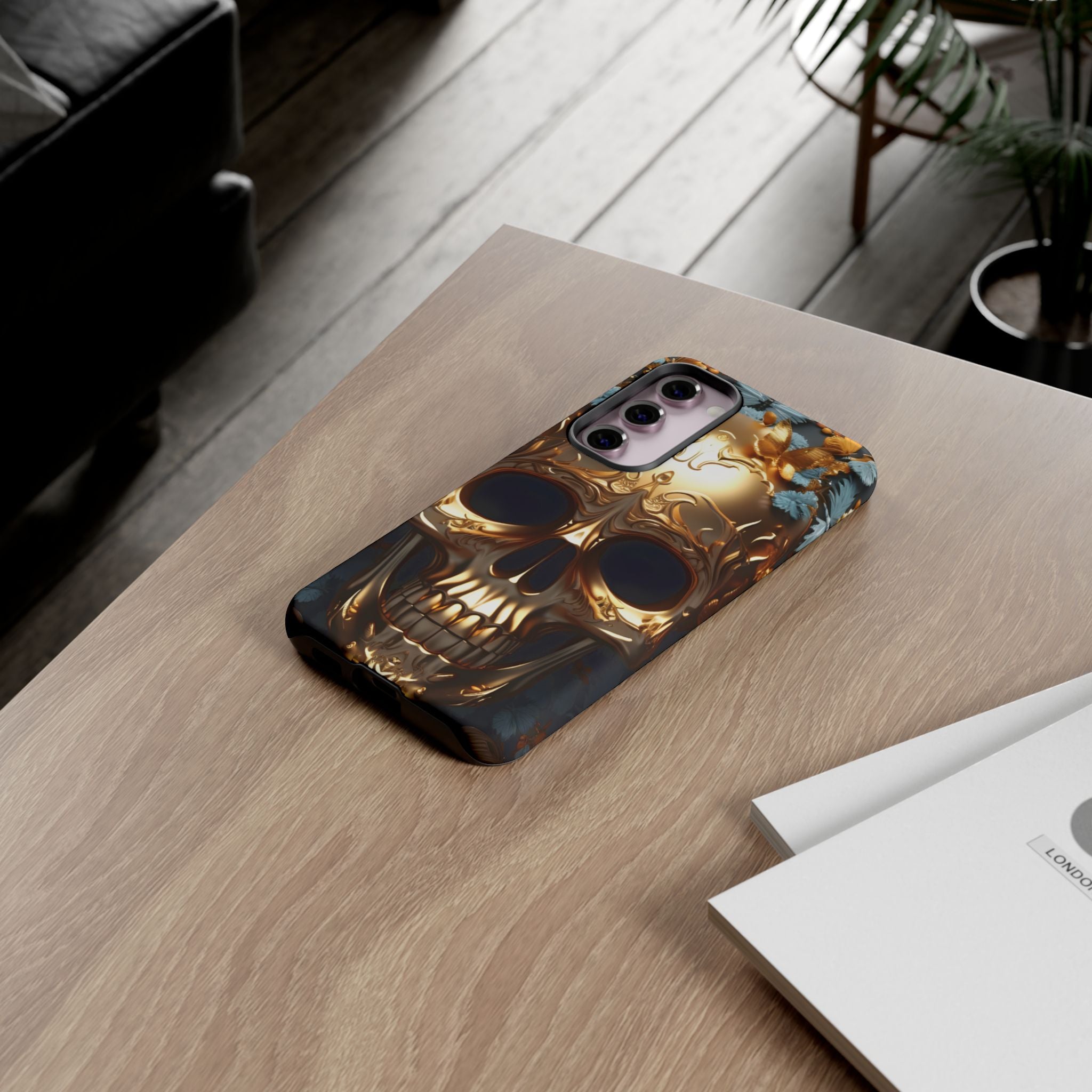 Golden Skull Floral & Butterflies Armor - Tough Guard Samsung Galaxy Case