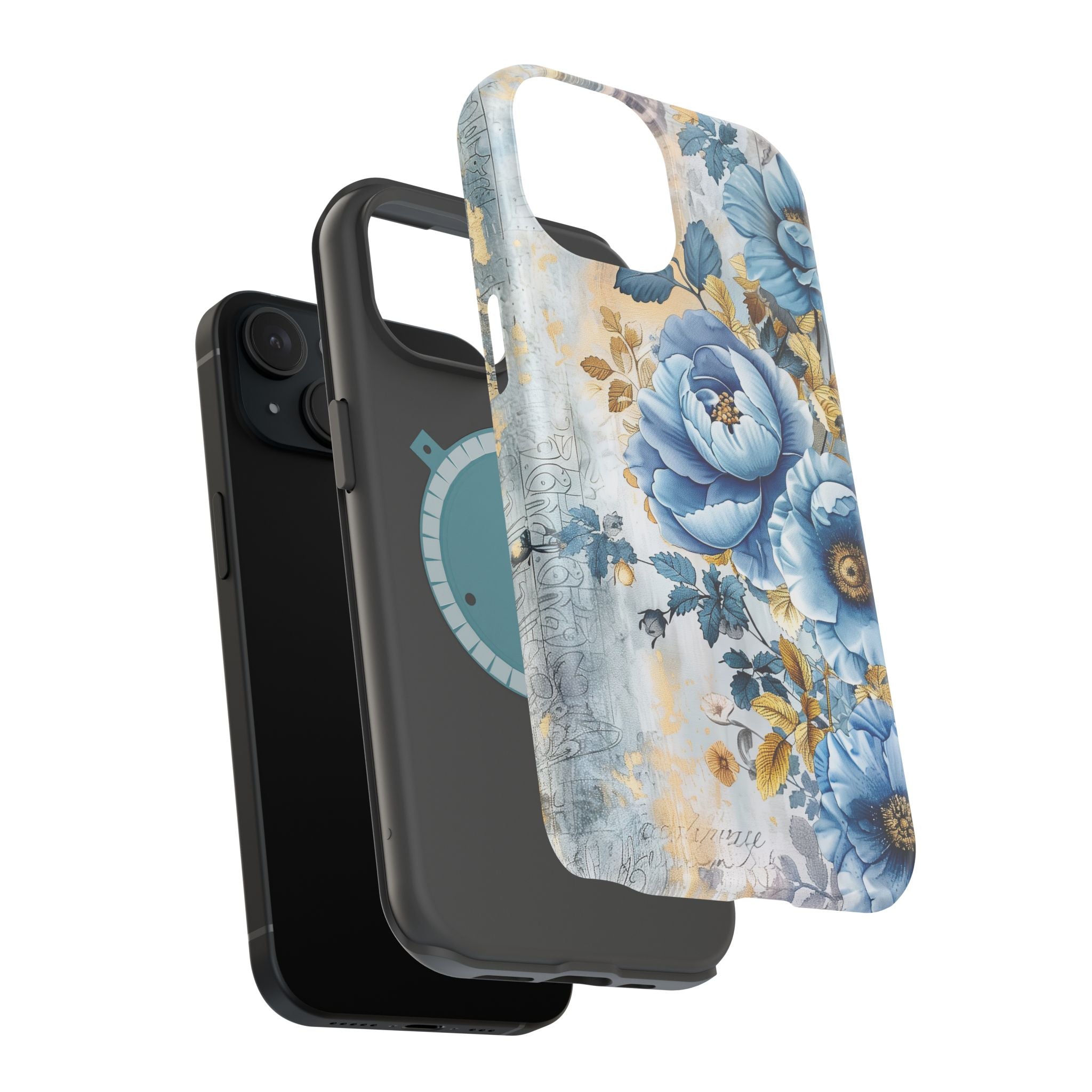 Blue & Gold Blooming Flowers - Impact Guard Apple iPhone Case