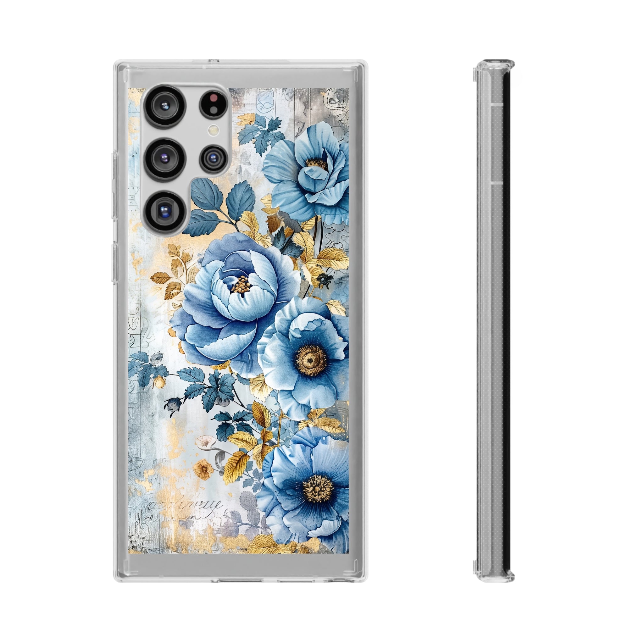 Blue & Gold Blooming Flowers - Crystal Guard Durable Samsung Galaxy Case
