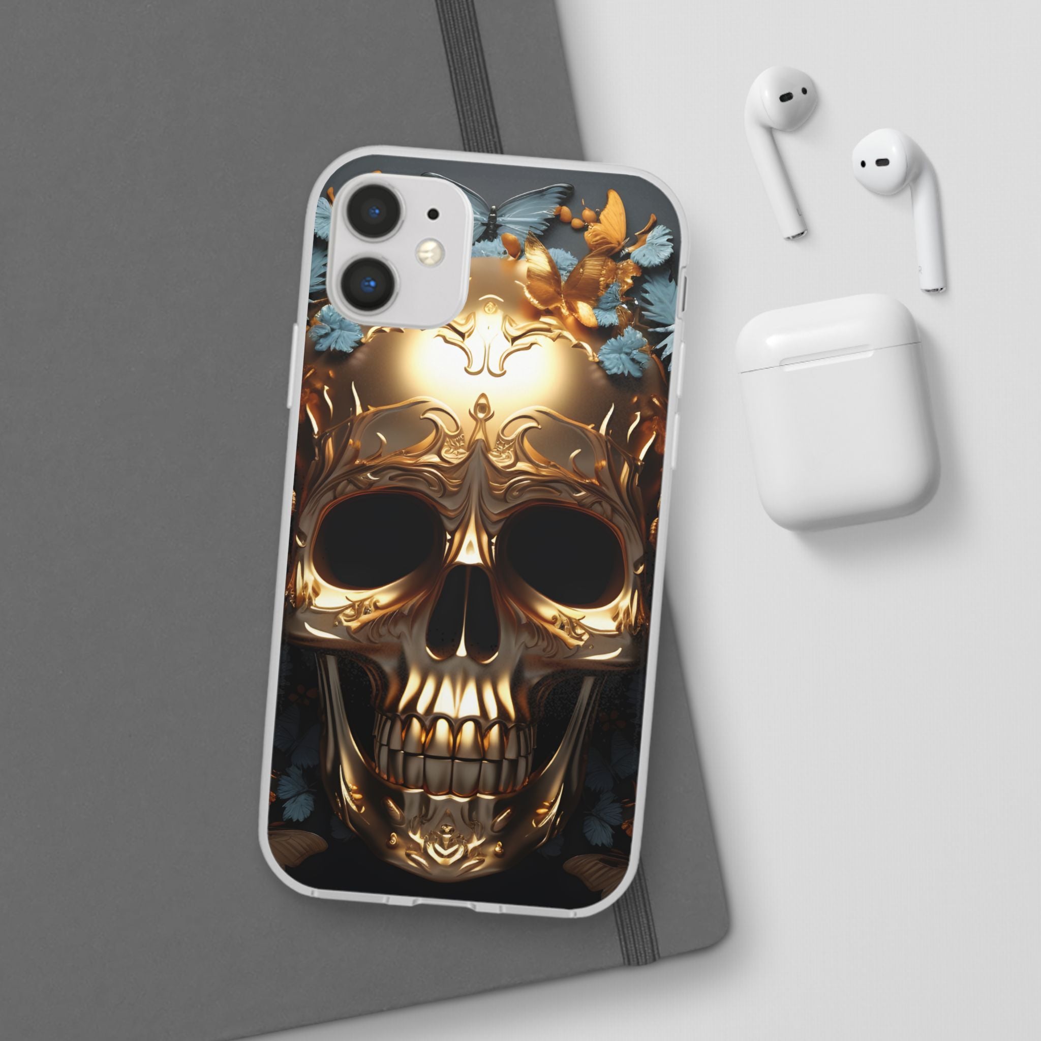 Golden Skull Floral & Butterflies Flexi Case - Apple iPhone Case