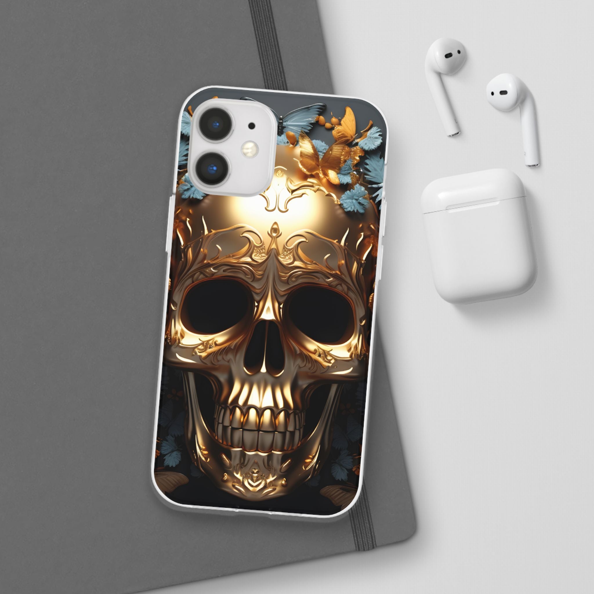 Golden Skull Floral & Butterflies Flexi Case - Apple iPhone Case