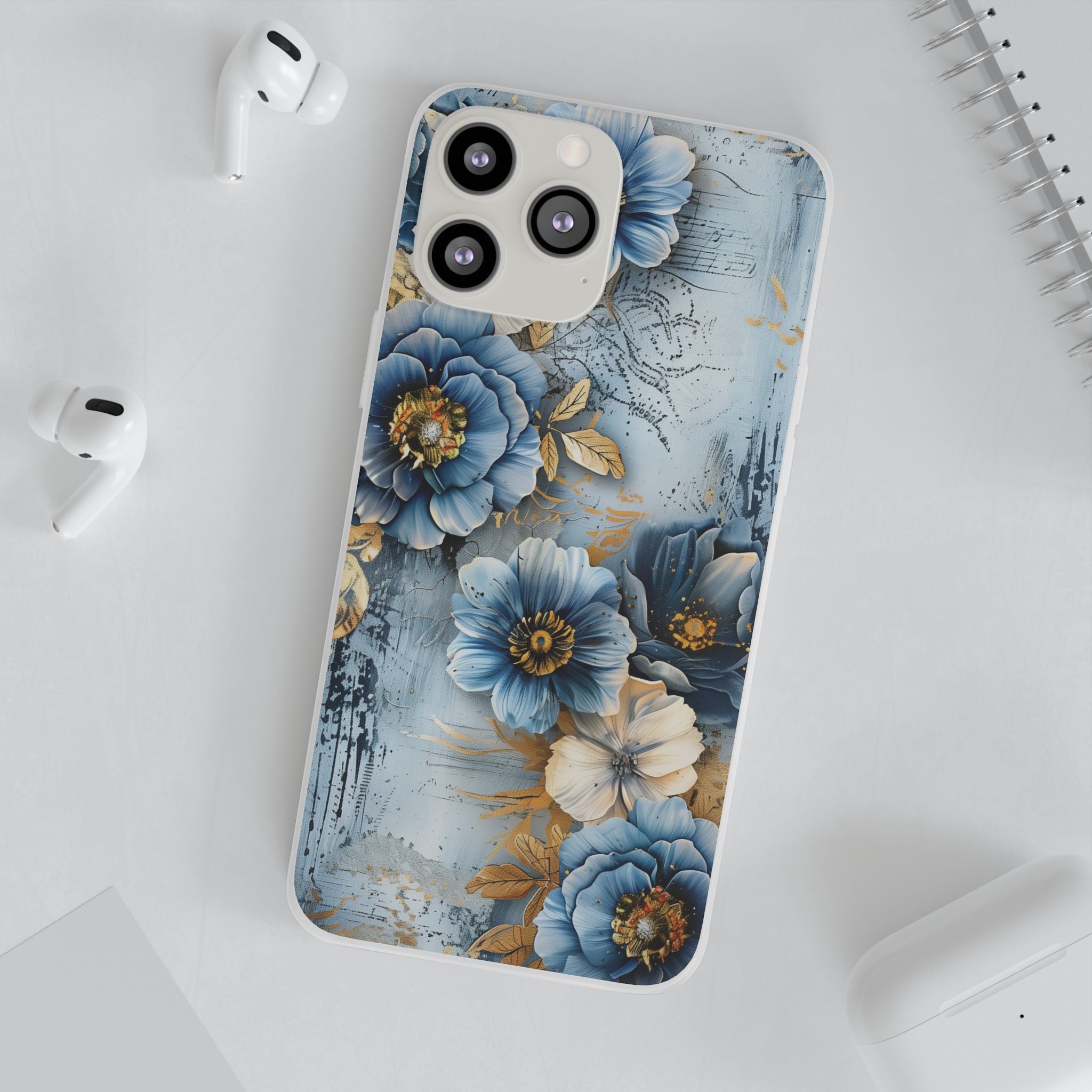 Blue & Gold Floral Flexi Case - Apple iPhone Case