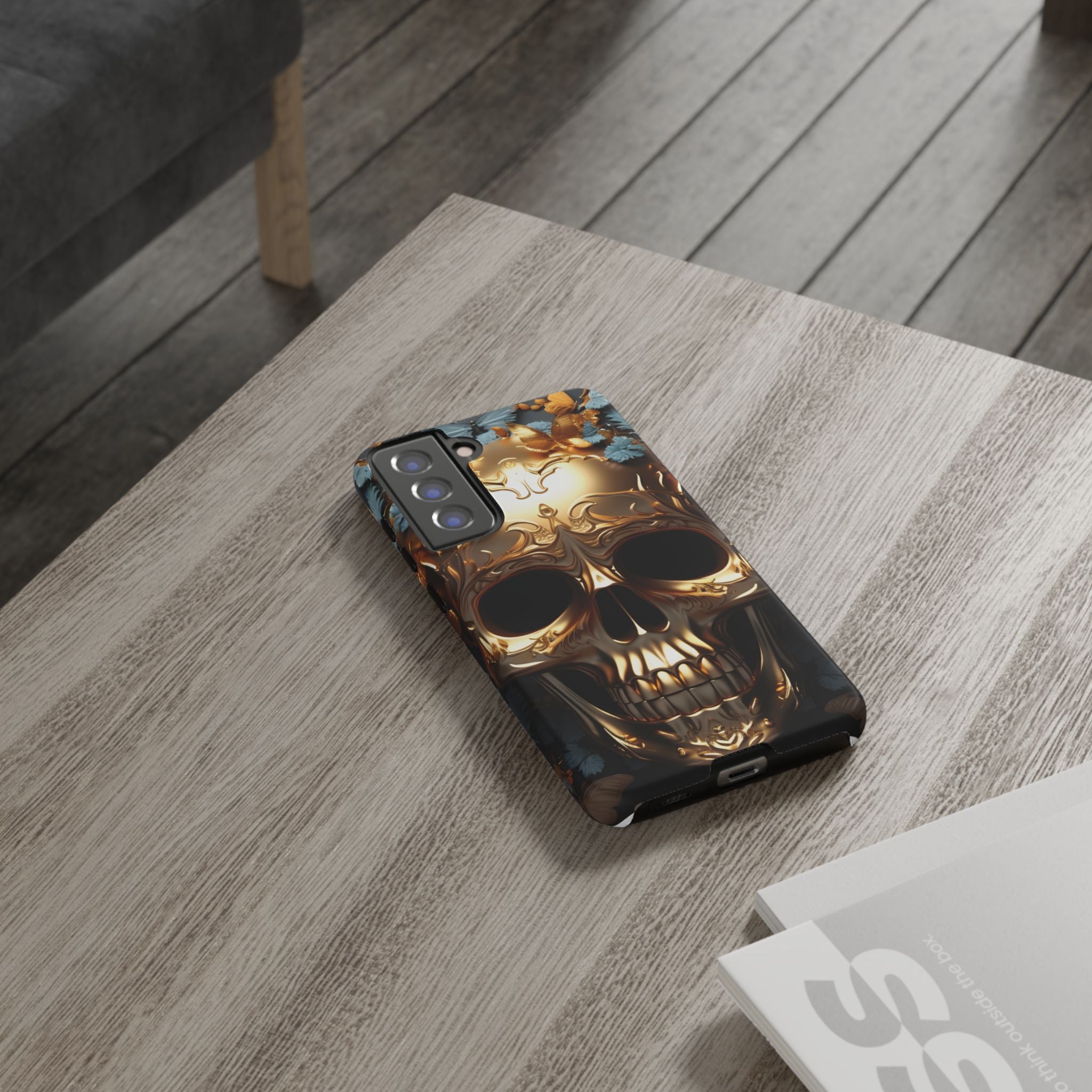 Golden Skull Floral & Butterflies Armor - Tough Guard Samsung Galaxy Case