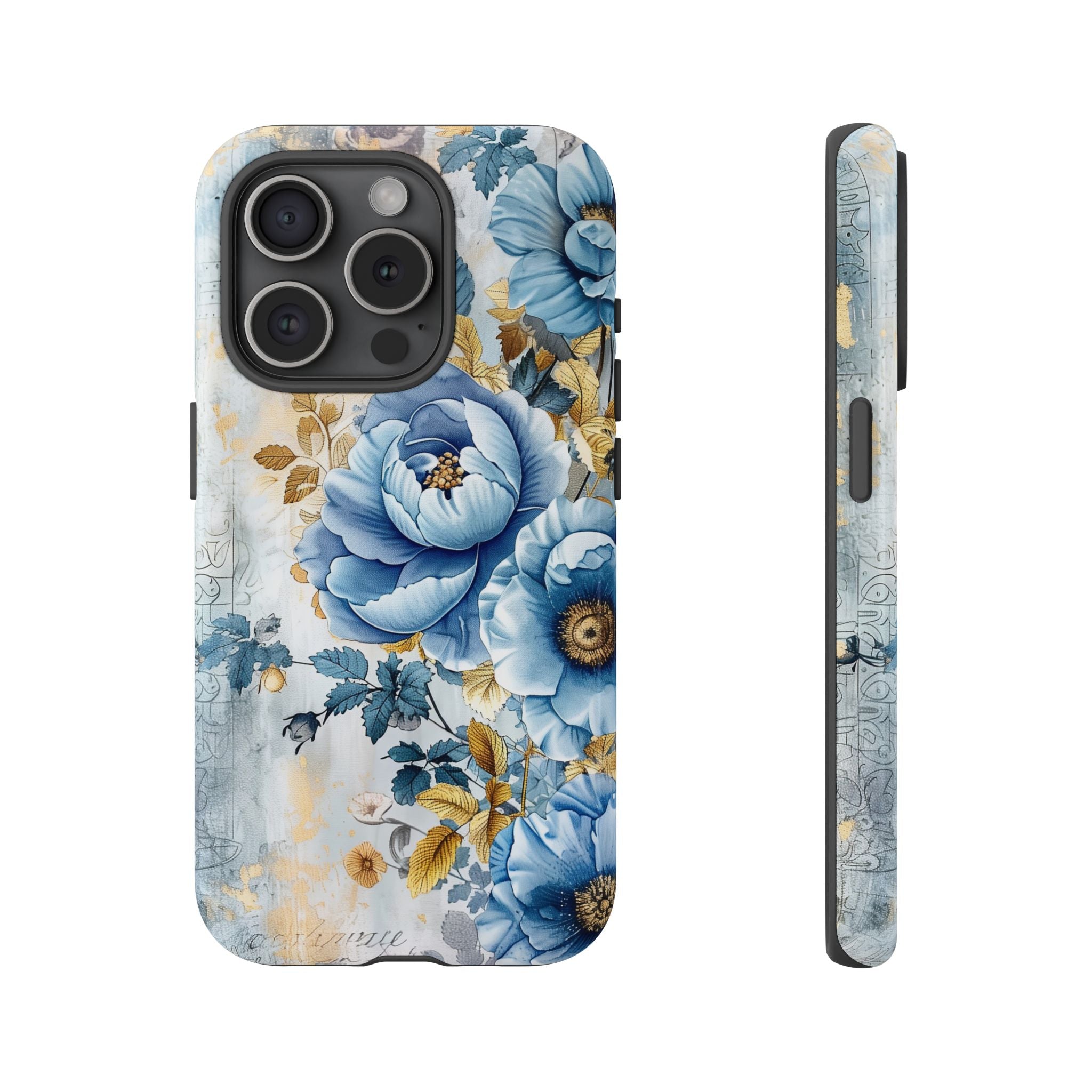 Blue & Gold Blooming Flowers - Tough Guard Apple iPhone Case