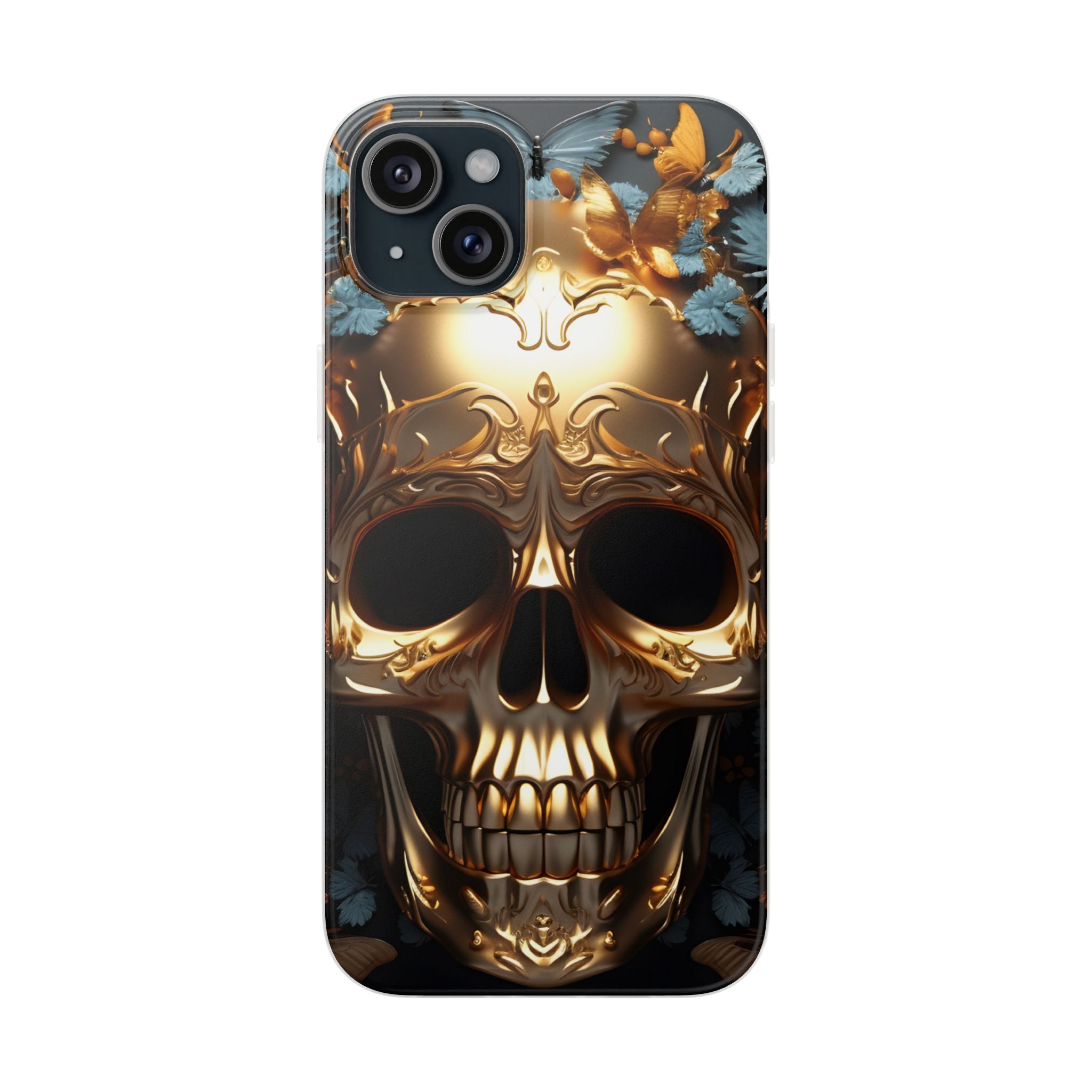 Golden Skull Floral & Butterflies Flexi Case - Apple iPhone Case