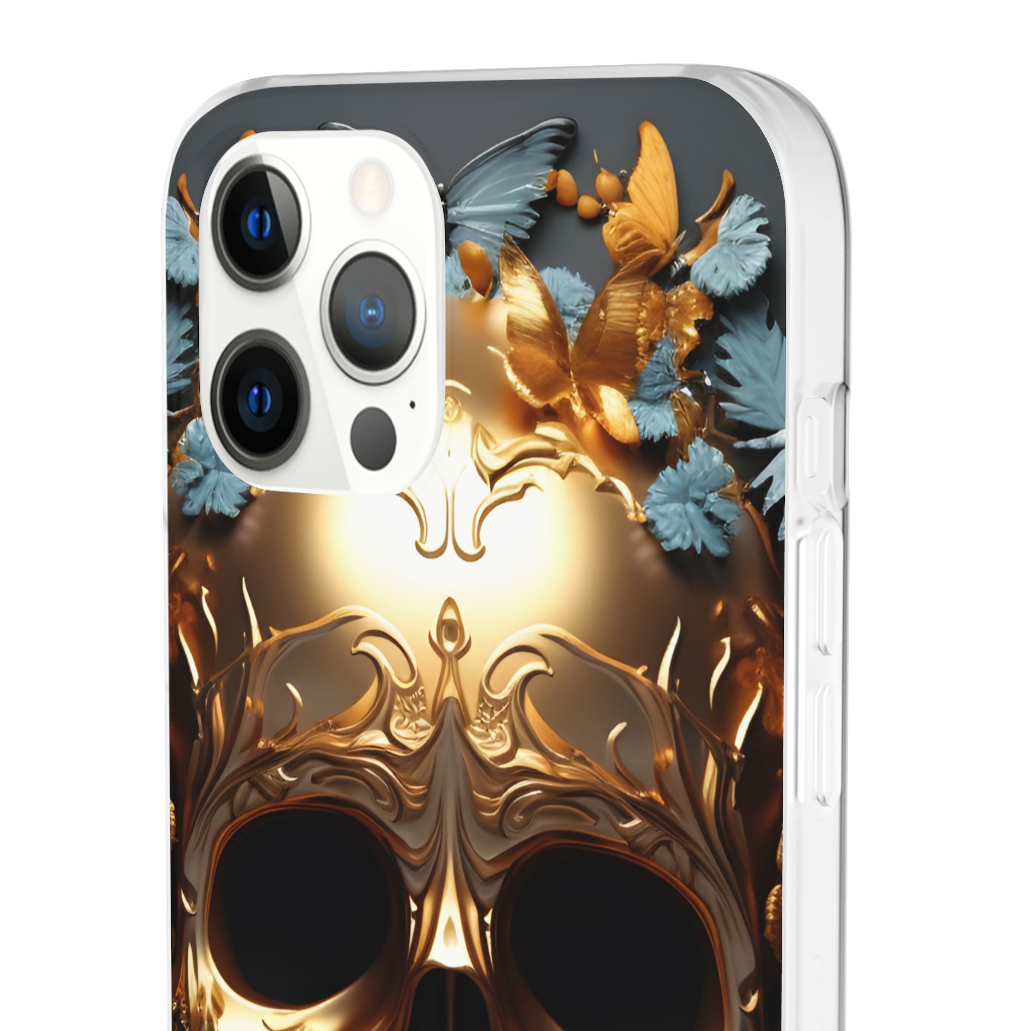 Golden Skull Floral & Butterflies Flexi Case - Apple iPhone Case