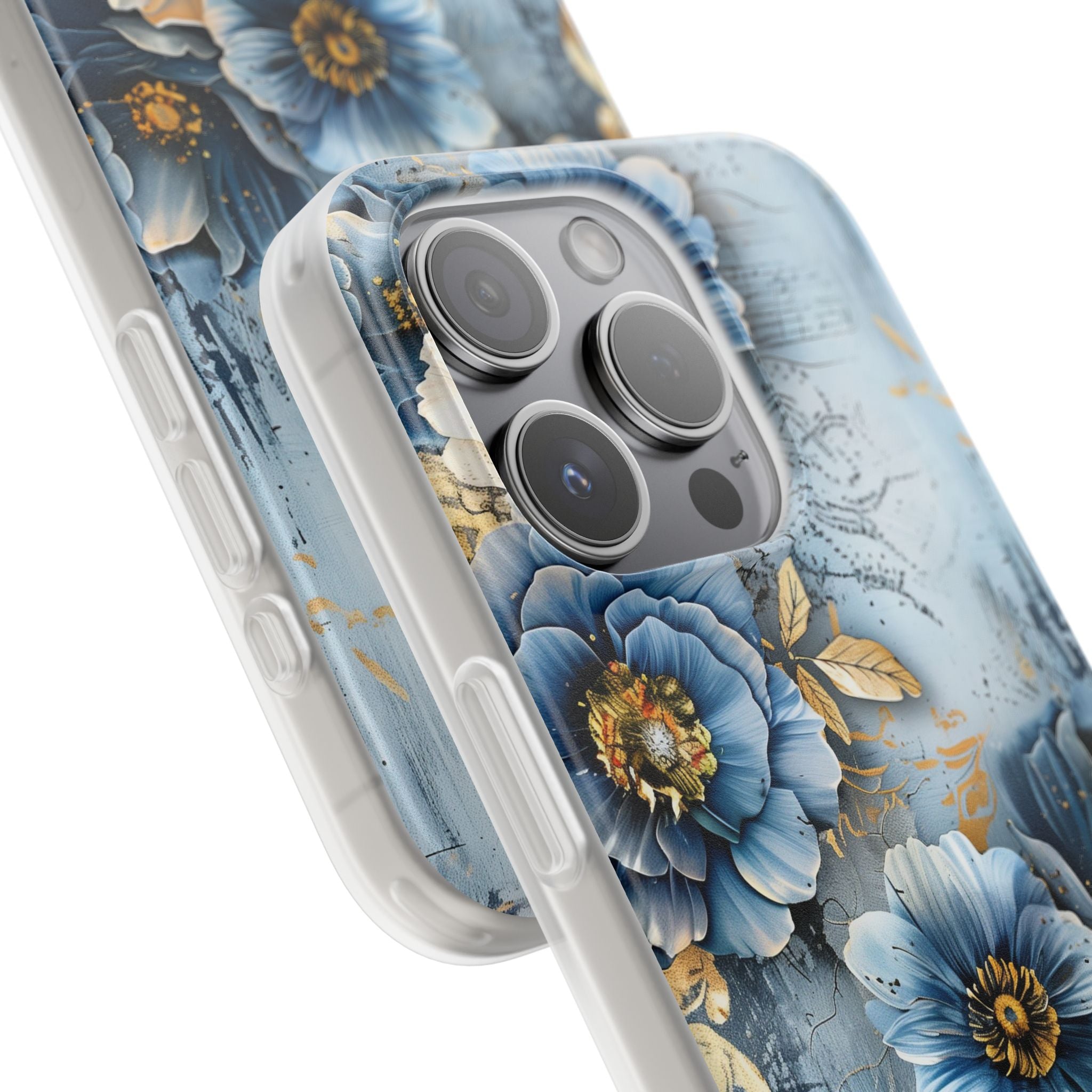 Blue & Gold Floral Flexi Case - Apple iPhone Case