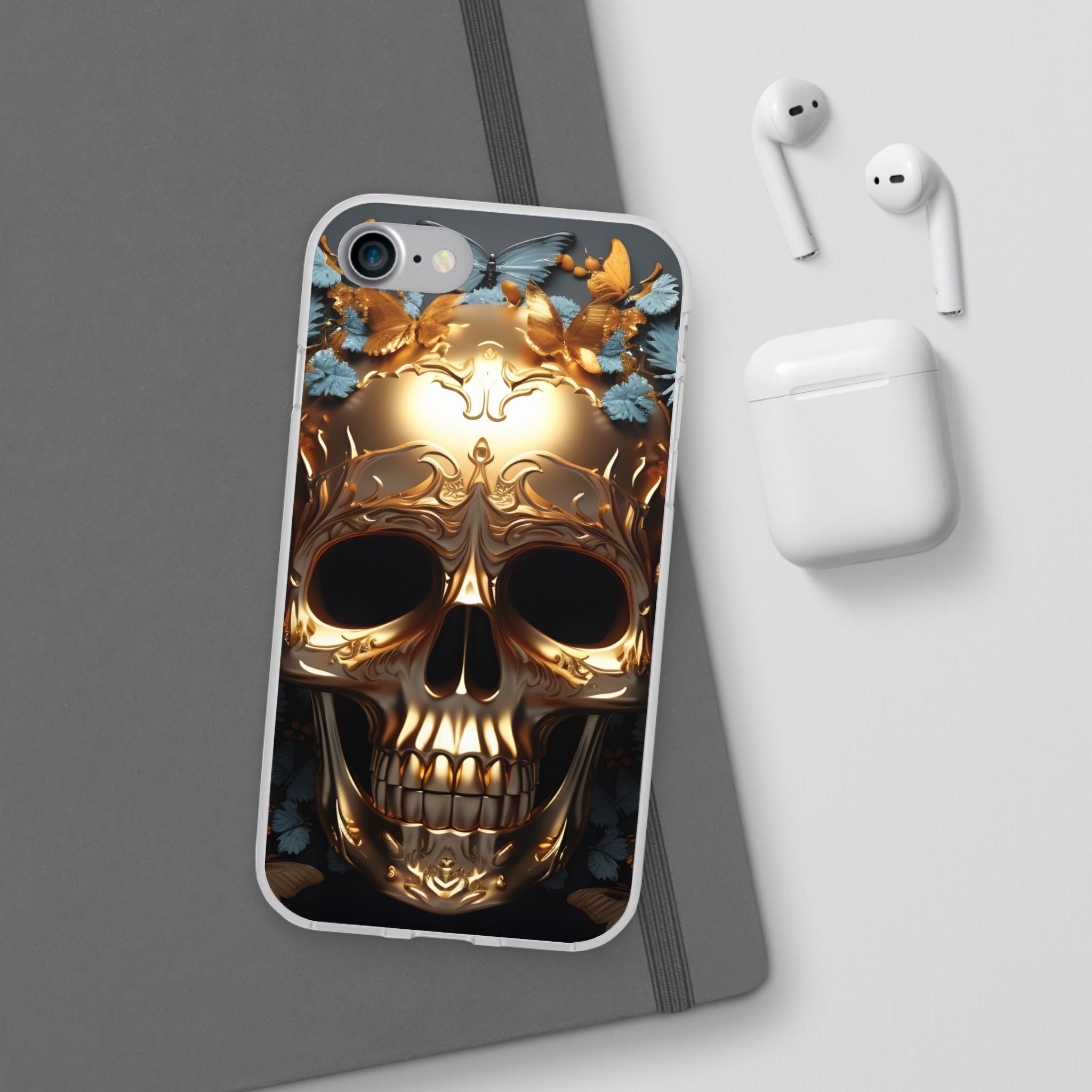 Golden Skull Floral & Butterflies Flexi Case - Apple iPhone Case