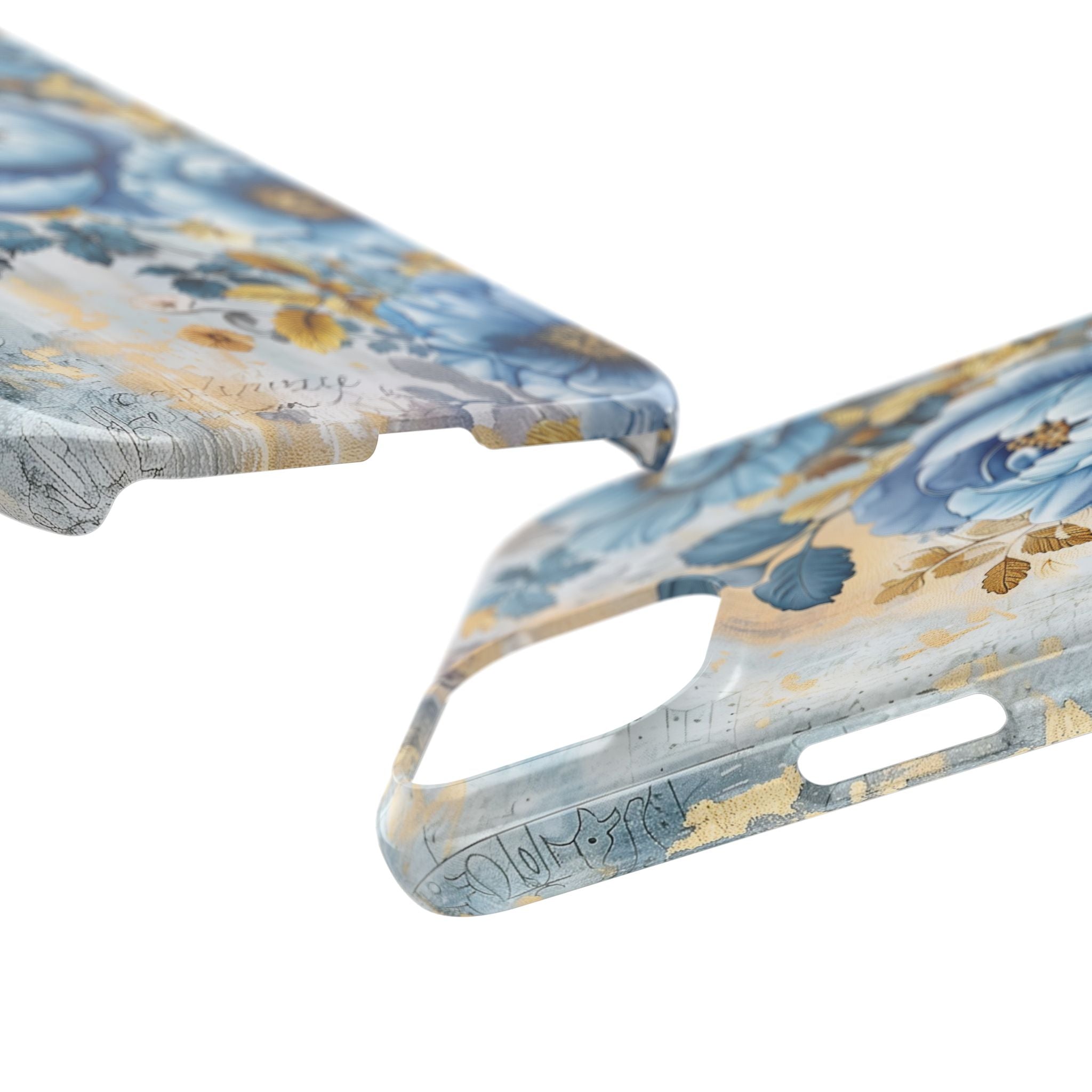 Blue & Gold Blooming Flowers - Slim Guard Apple iPhone Case