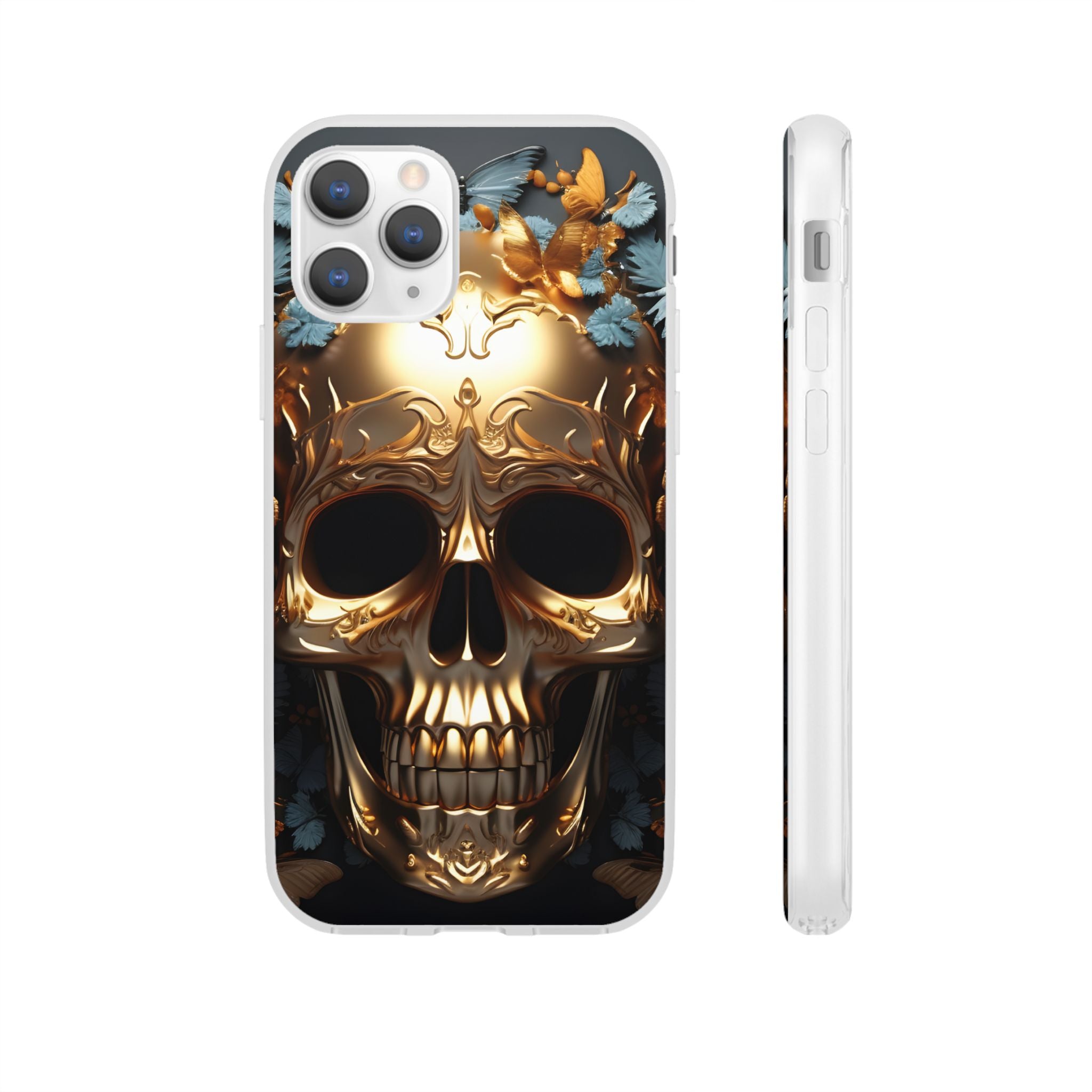 Golden Skull Floral & Butterflies Flexi Case - Apple iPhone Case