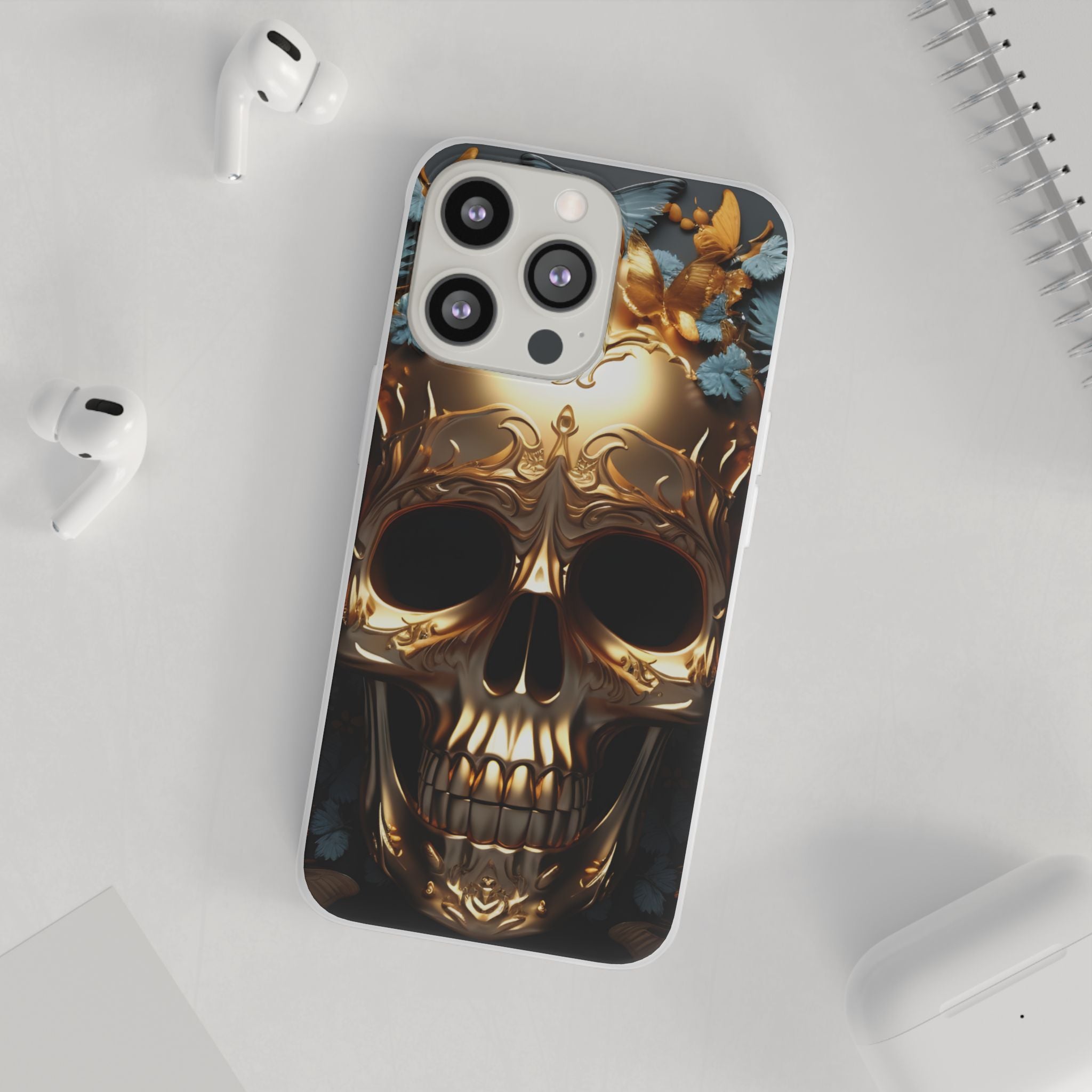 Golden Skull Floral & Butterflies Flexi Case - Apple iPhone Case