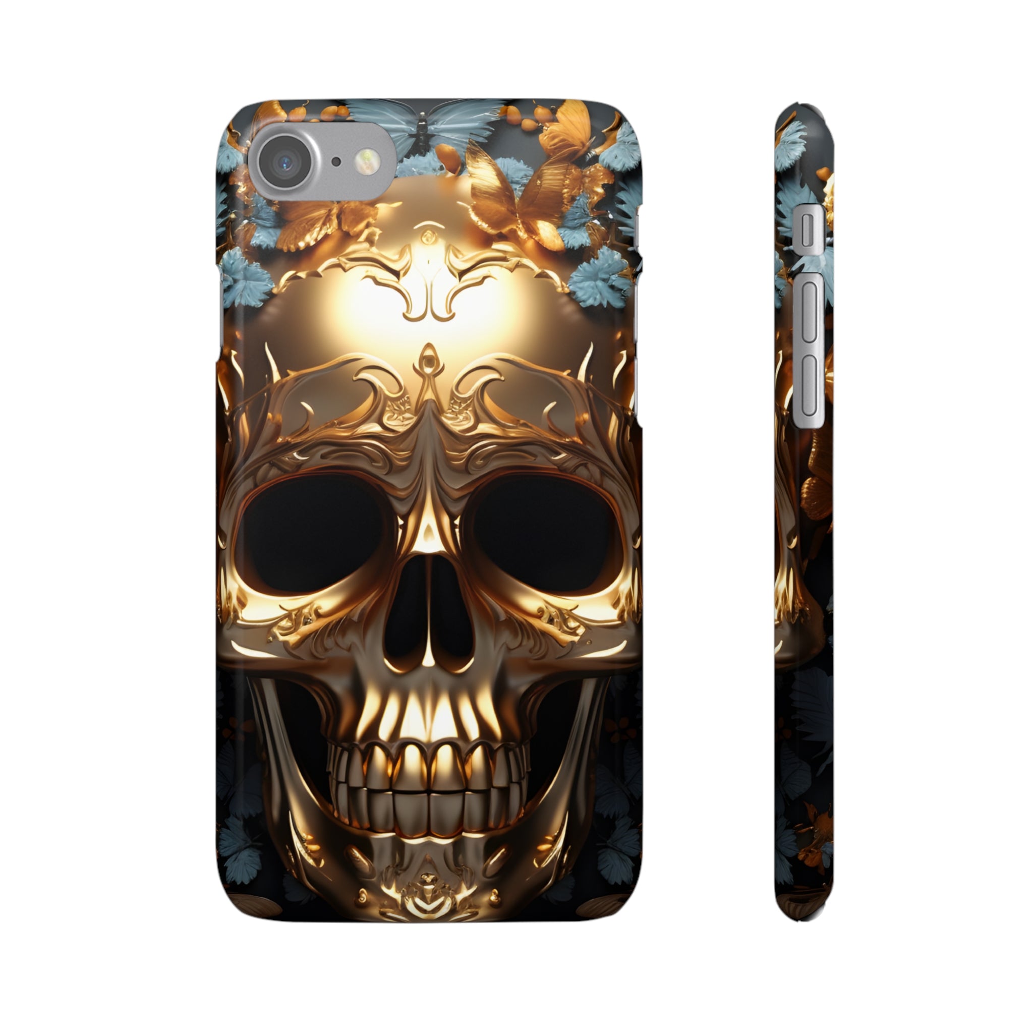 Golden Skull Floral & Butterflies Snap Case - Apple iPhone Case