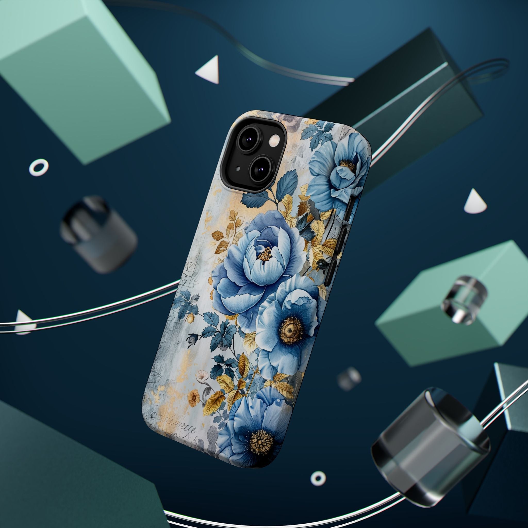 Blue & Gold Blooming Flowers - Magnetic Armor Tough Apple iPhone Case
