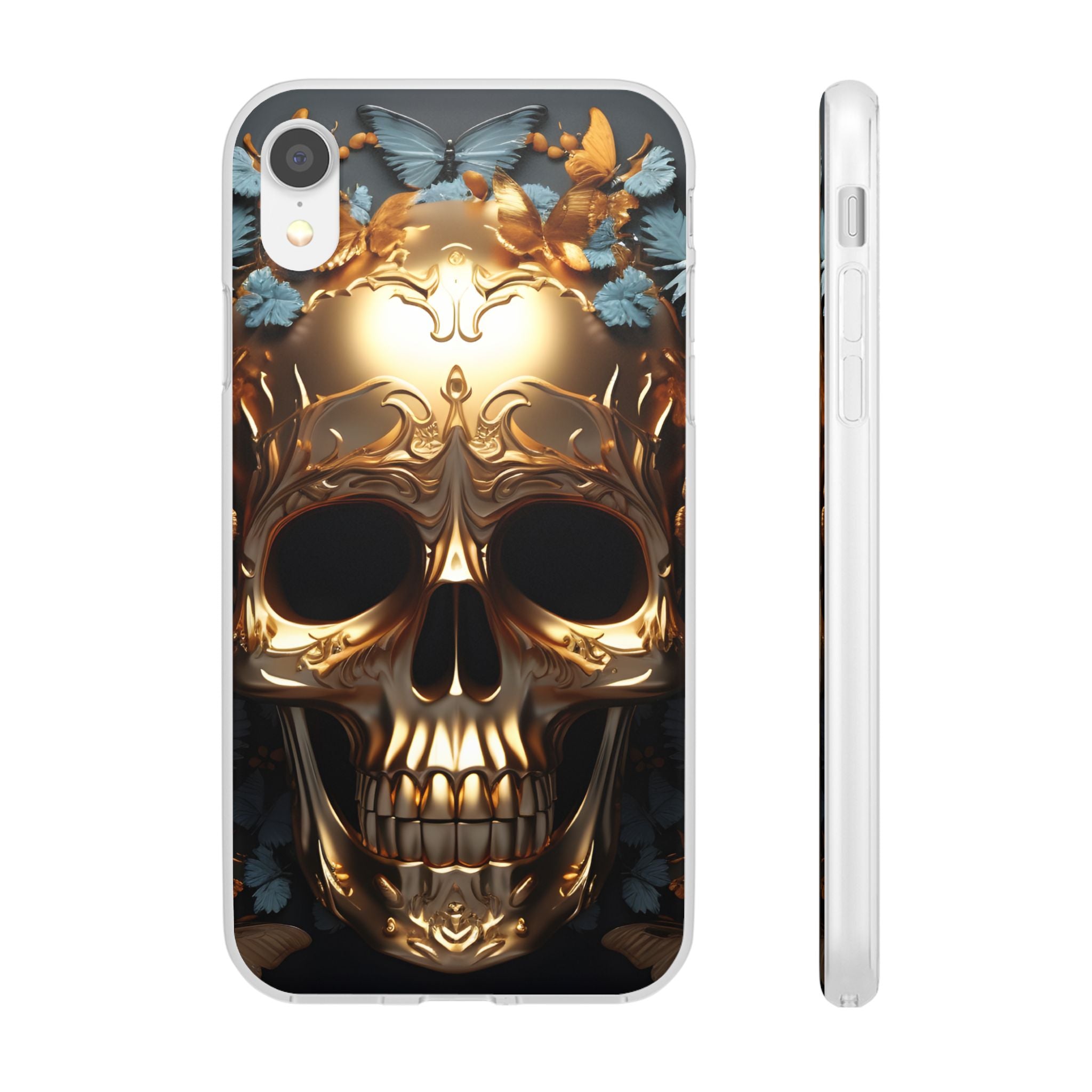 Golden Skull Floral & Butterflies Flexi Case - Apple iPhone Case