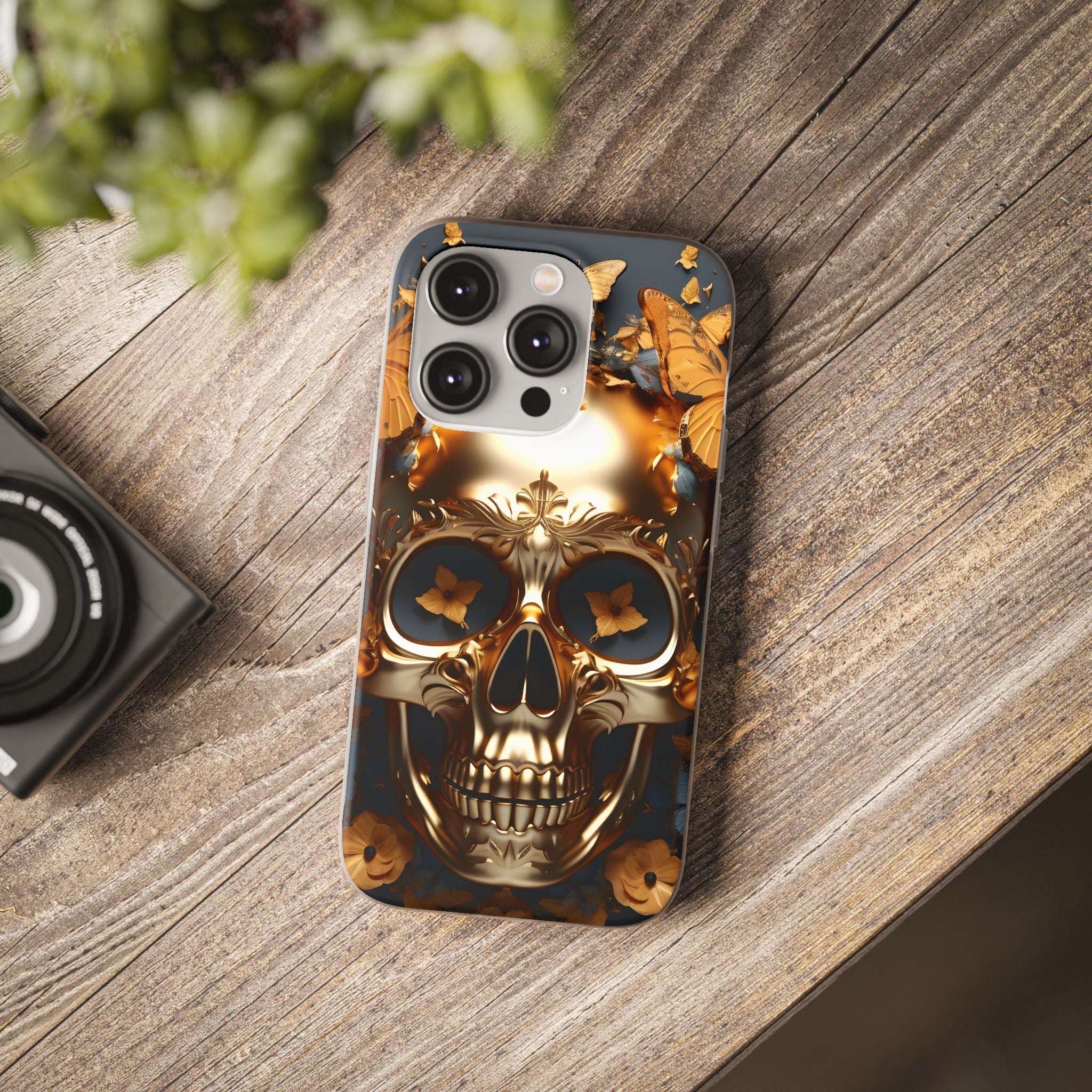 Golden Skull Floral Armor Flexi Case - Apple iPhone Case