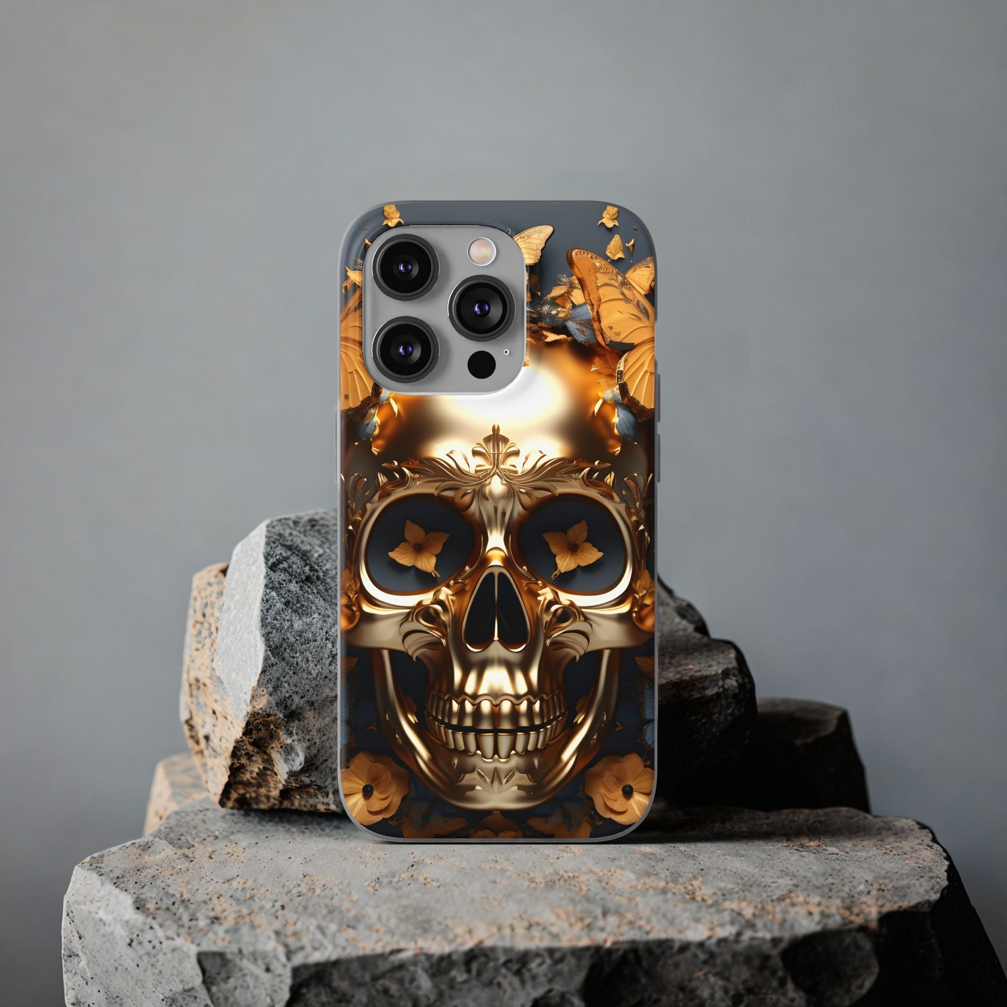 Golden Skull Floral Armor Flexi Case - Apple iPhone Case