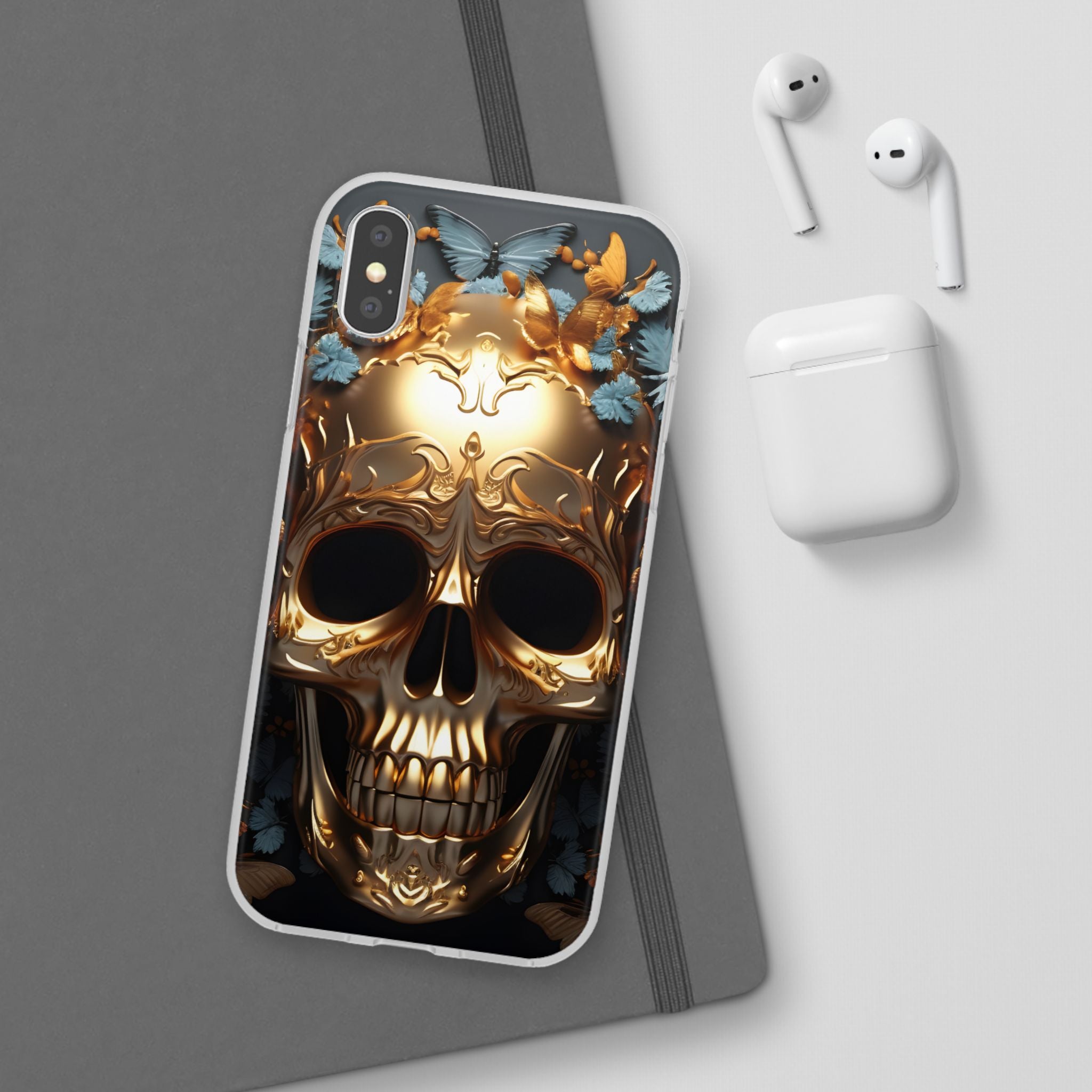 Golden Skull Floral & Butterflies Flexi Case - Apple iPhone Case