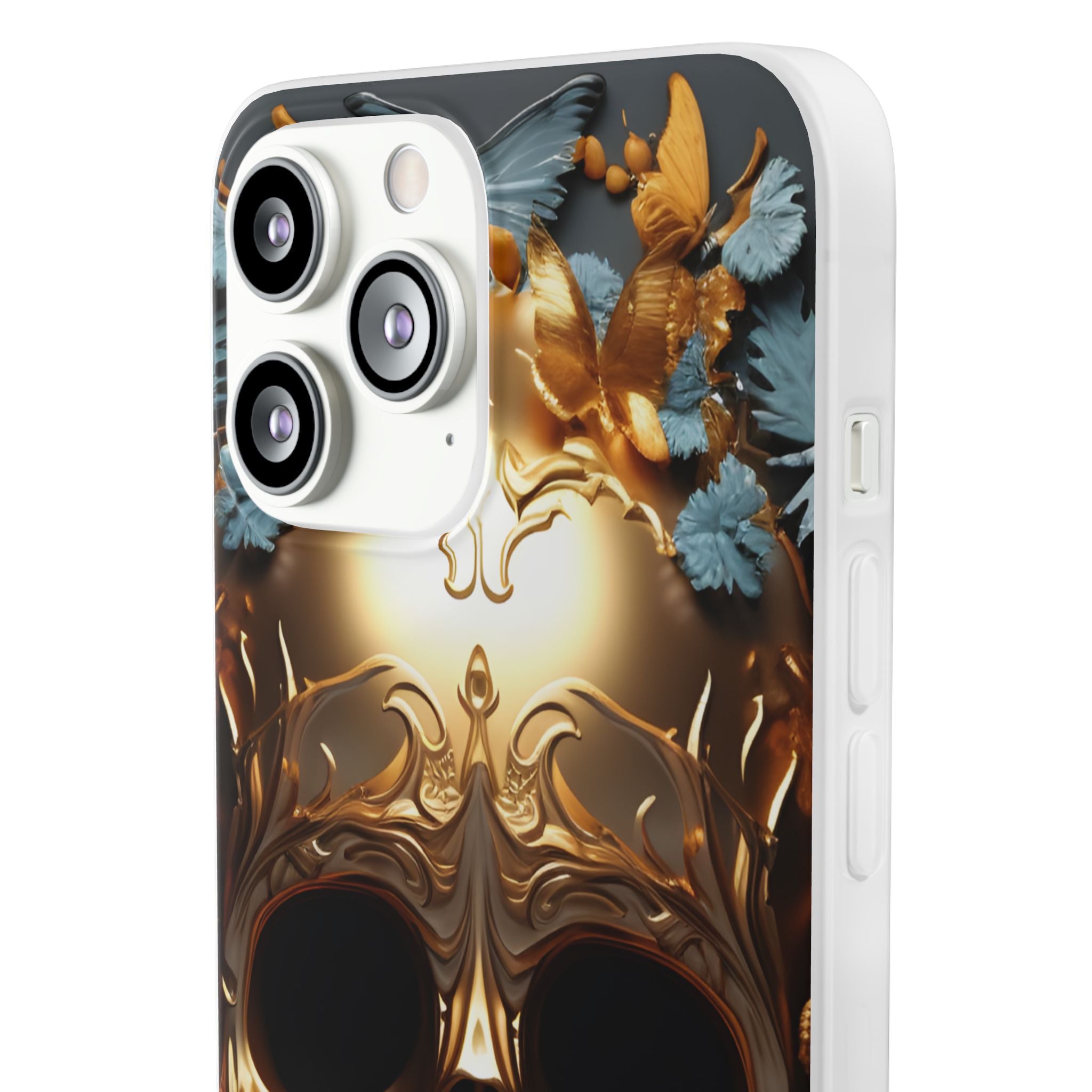 Golden Skull Floral & Butterflies Flexi Case - Apple iPhone Case
