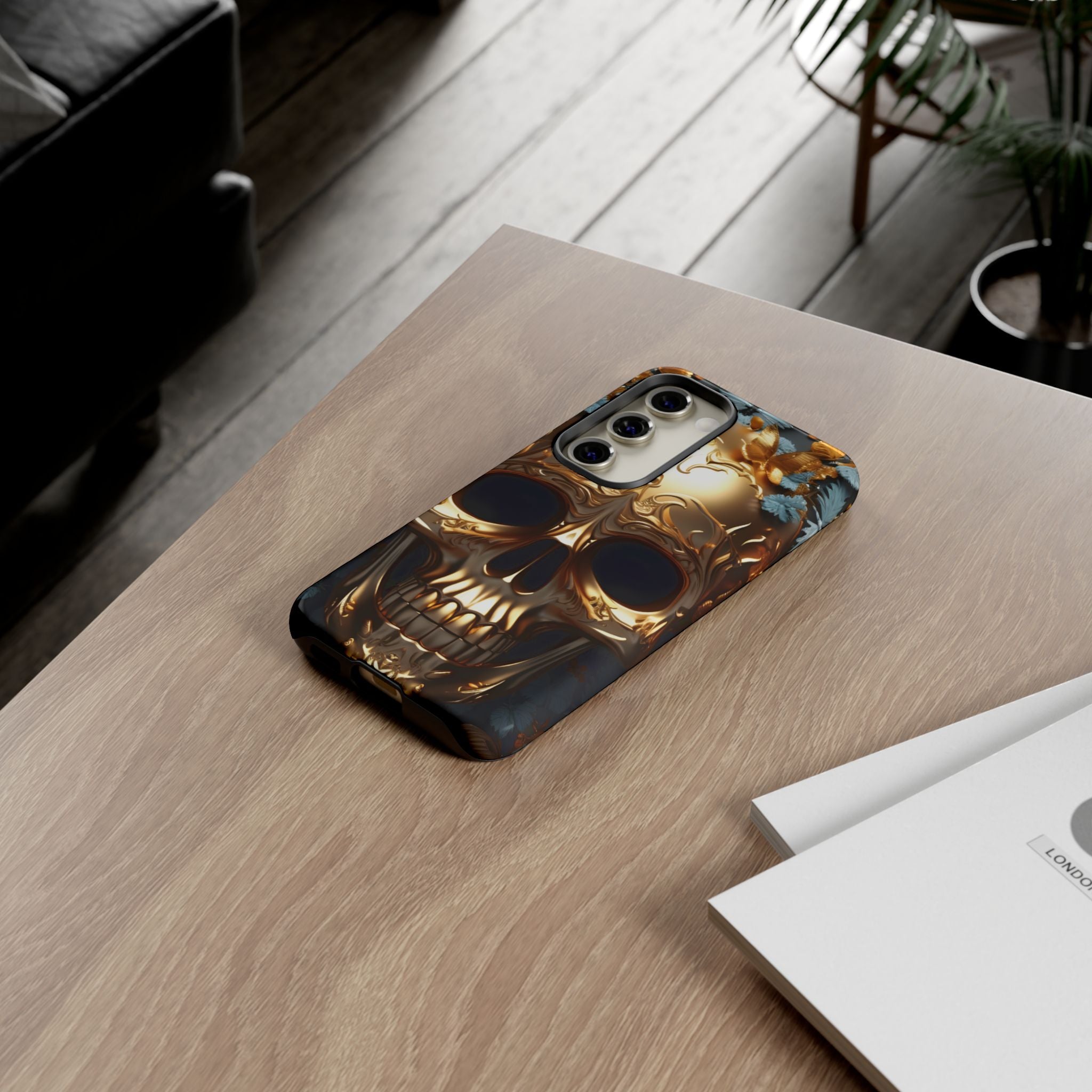 Golden Skull Floral & Butterflies Armor - Tough Guard Samsung Galaxy Case